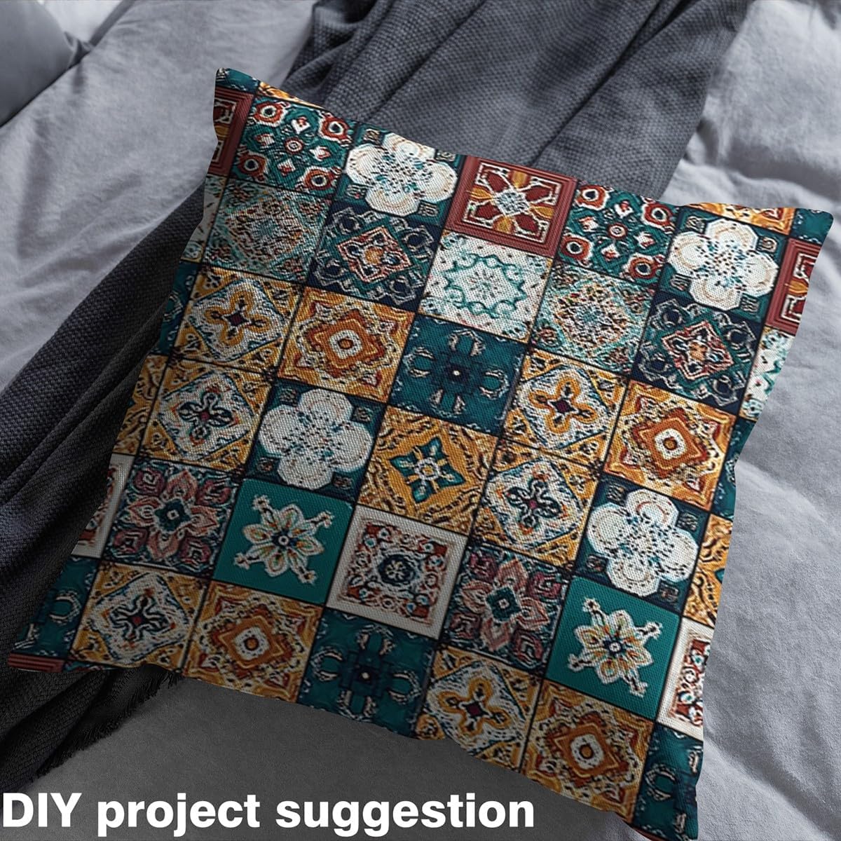 Feelyou Moroccan Outdoor Fabric by The Yard, Boho Mandala Upholstery Fabric for Chairs, Vintage Blossom Flowers Patten Decorative Fabric for Home DIY Projects, 5 Yard, Colorful