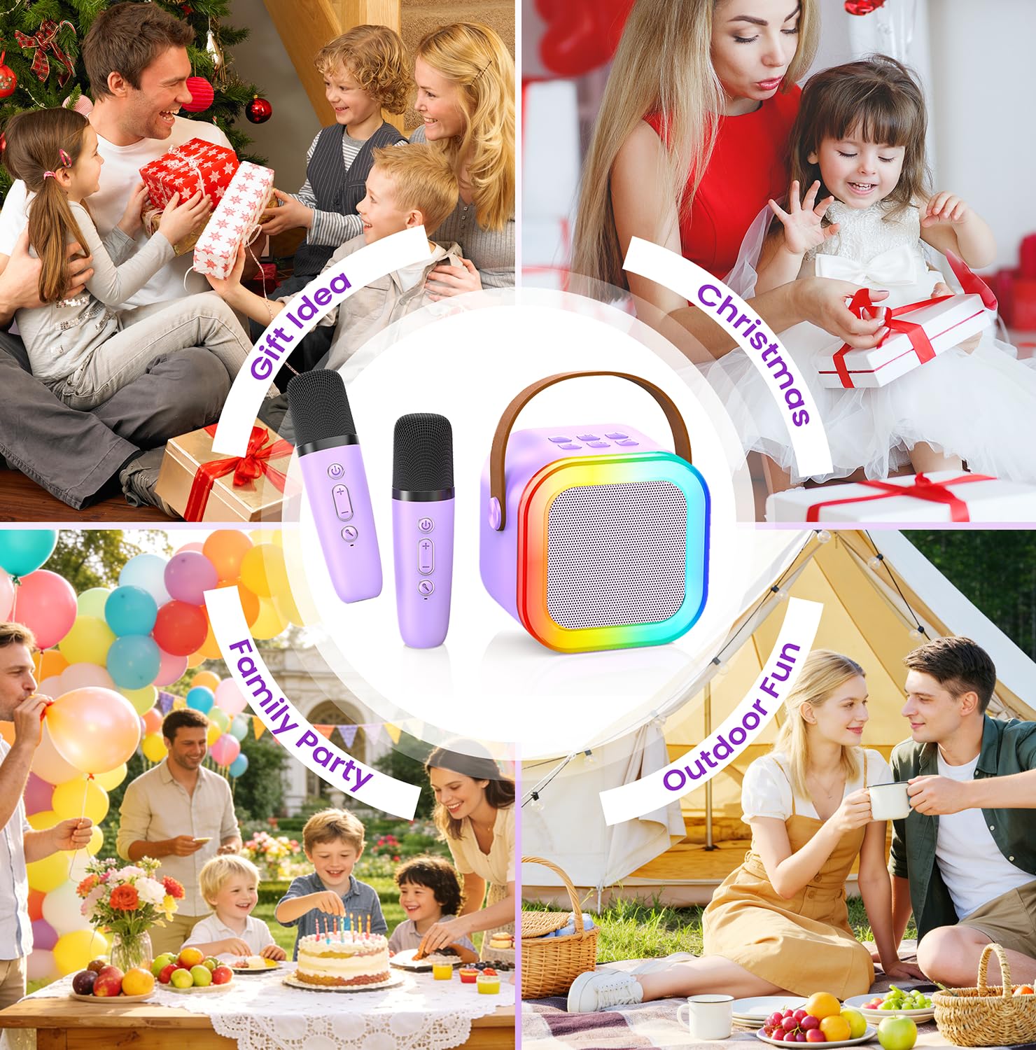 Karaoke Machine for Kids Adults, Portable Bluetooth Mini Karaoke Microphone Singing Speaker Karaoke Player with 2 Wireless Mic Toys for All Smartphones,Birthday, Family,Home Party (Light Purple) - 5