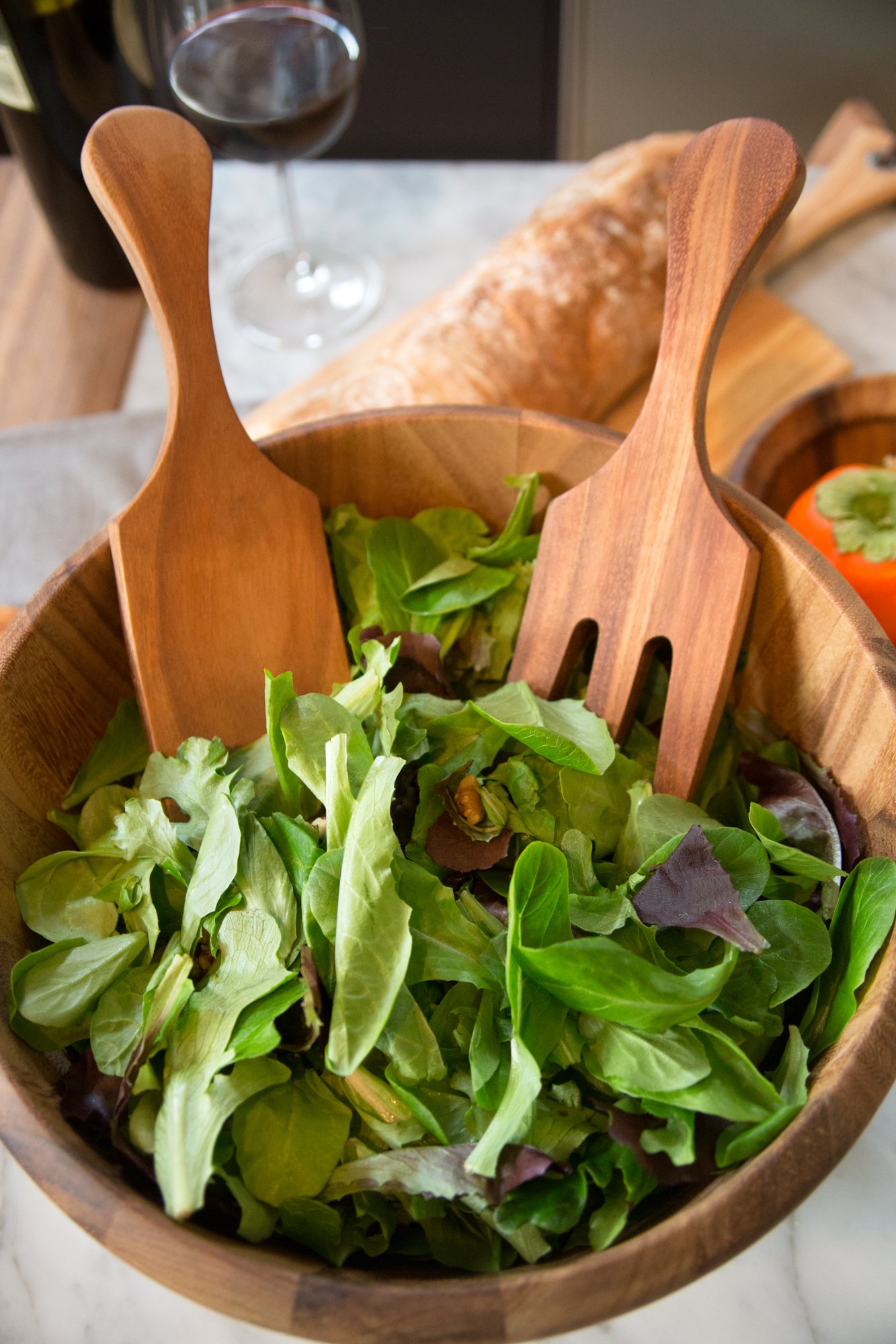 Acacia Wood Salad Servers - Farmhouse Style -6 Acacia Wood Salad Servers - Farmhouse Style -6