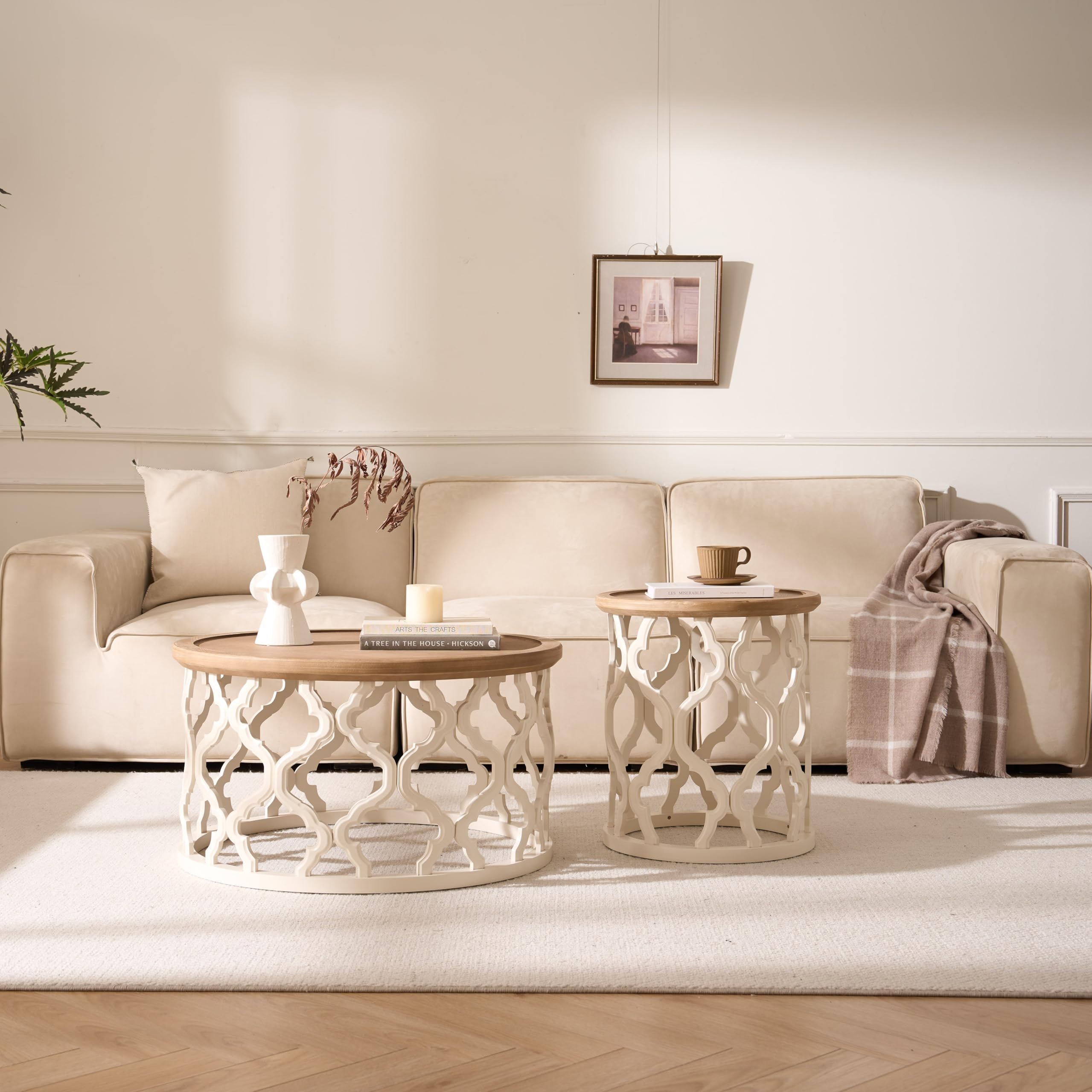 Table Basse Ronde, Table de Salon en Bois avec Pieds ajourés, Table Basse Moderne avec Bords surélevés pour Salon ou Chambre à Coucher, Table Basse Ronde Ø76x41cm (Ø76x41cm)