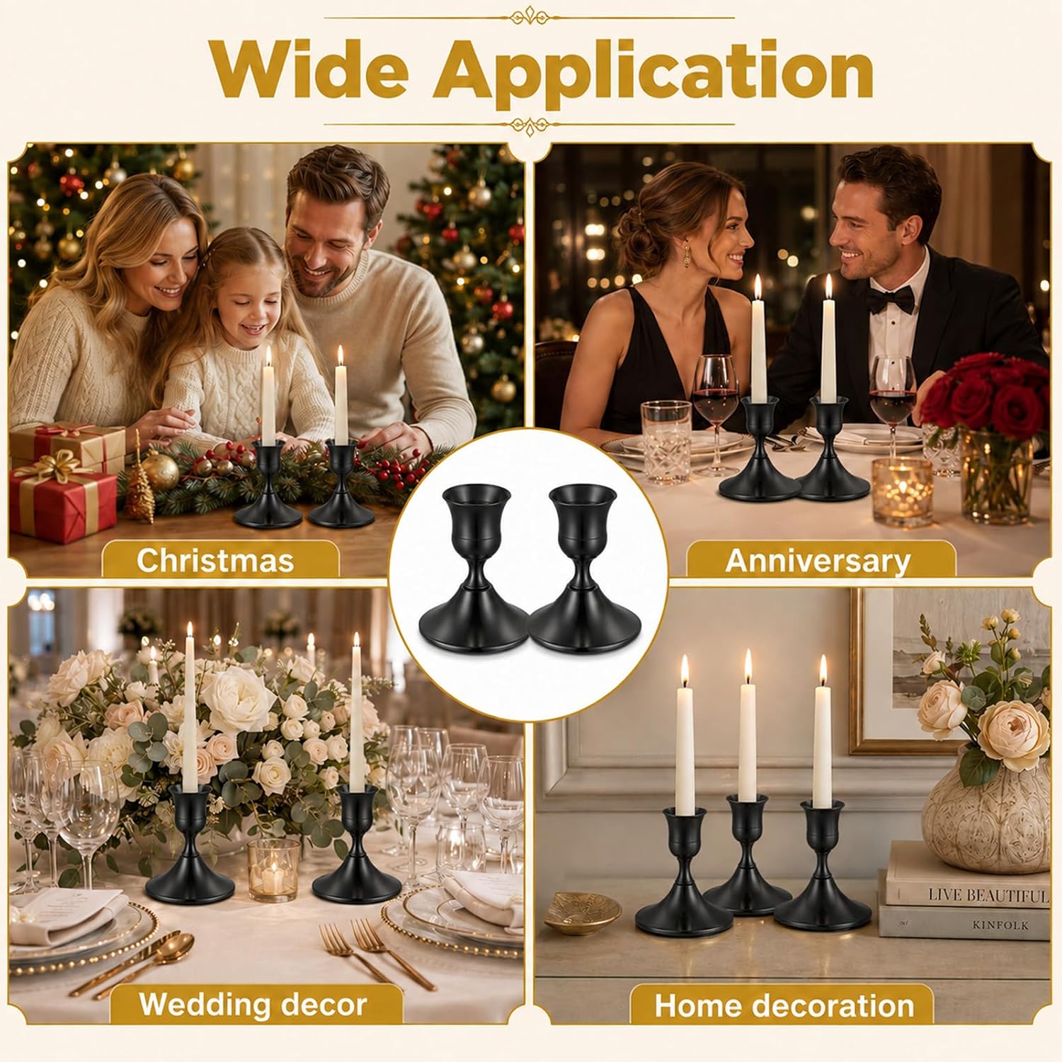 2 PCS Taper Candle Holders for Taper, Candlestick Holders Elegant Black
