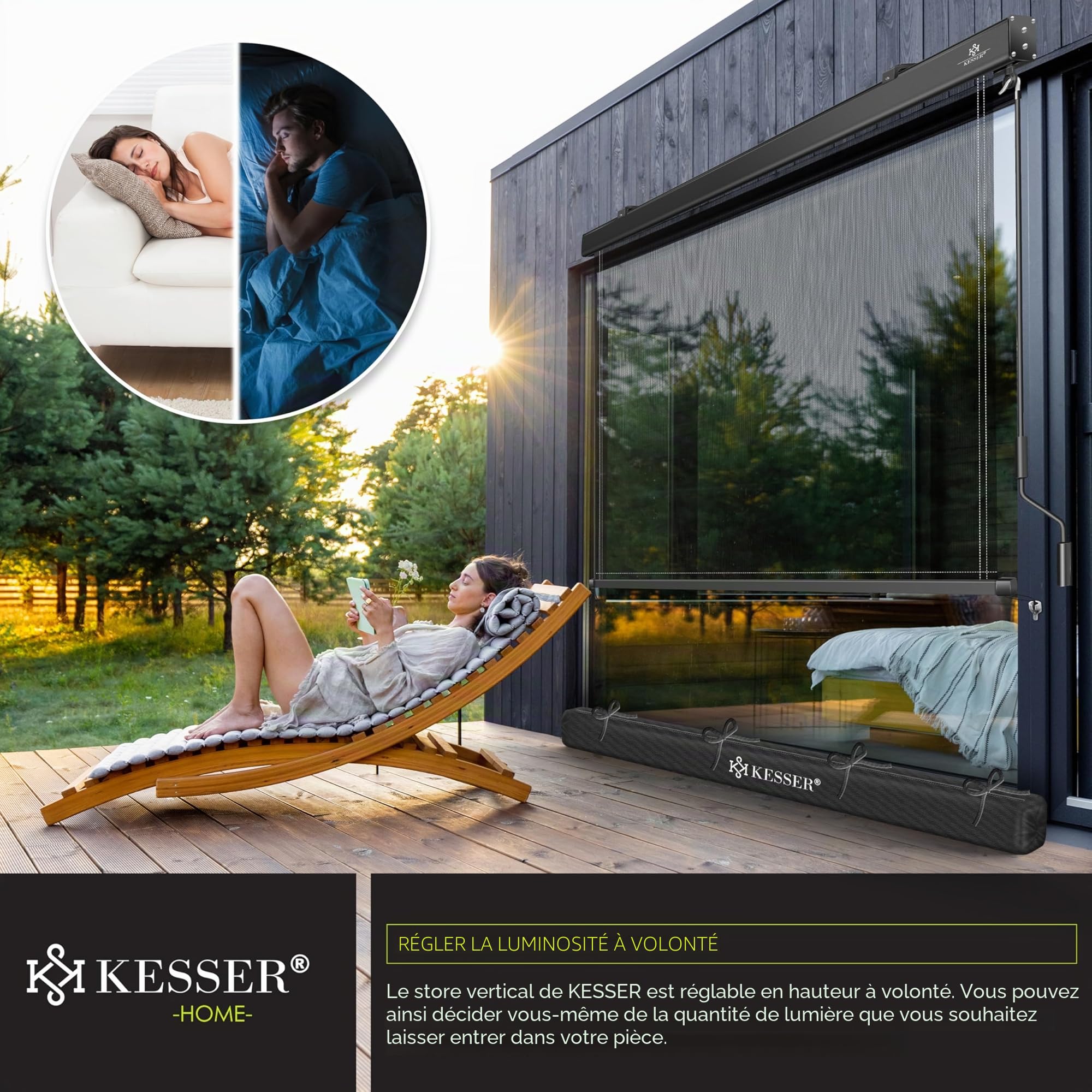 KESSER® store vertical 140 x 250 cm - Mécanisme à manivelle - Balcon - Protection solaire et brise-vue - Manivelle - Caisson pour balcon et terrasse - Kit de
