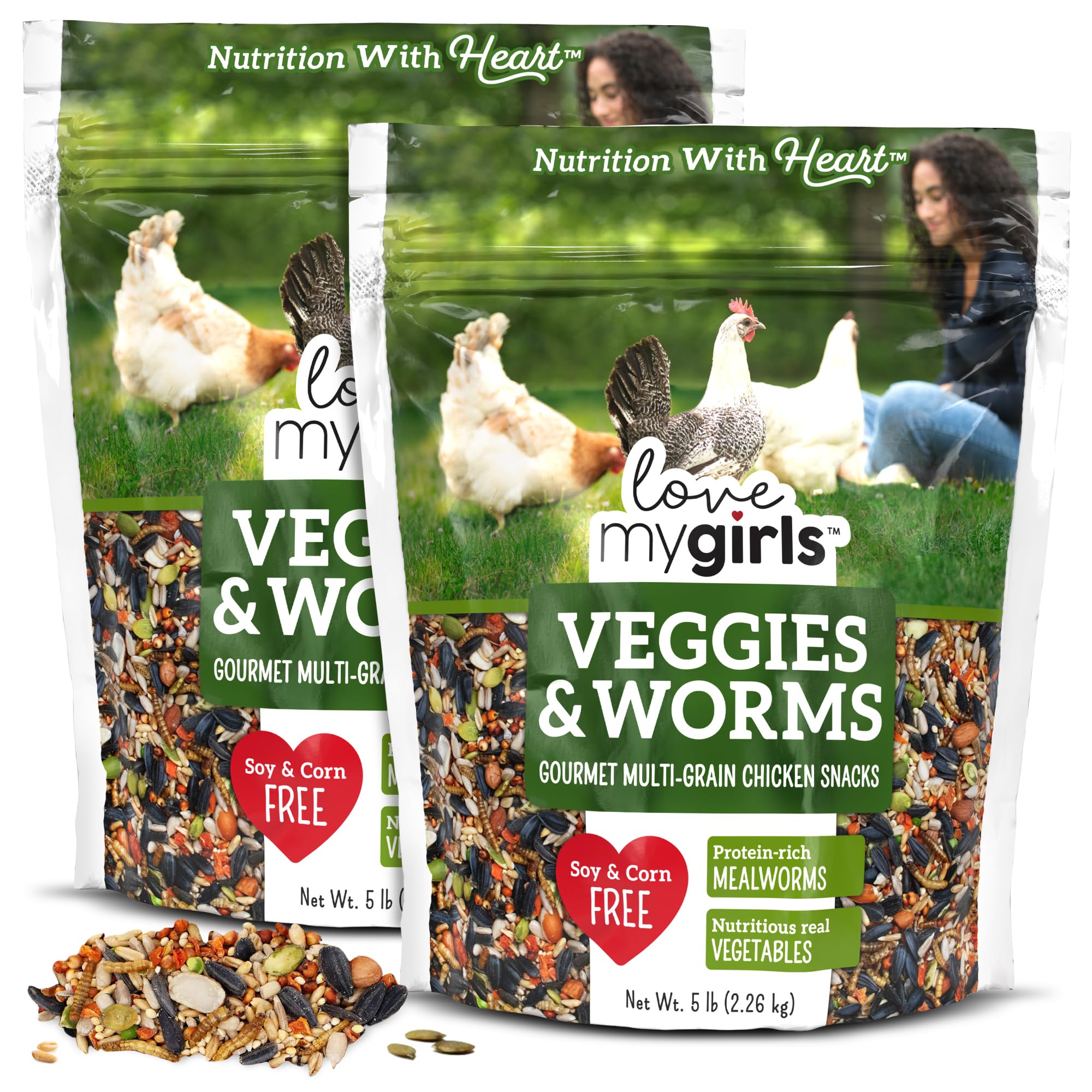 Love My Girls 2-Pack Veggies &amp; Worms Chicken Treats, Mealworms &amp; Pea Blend