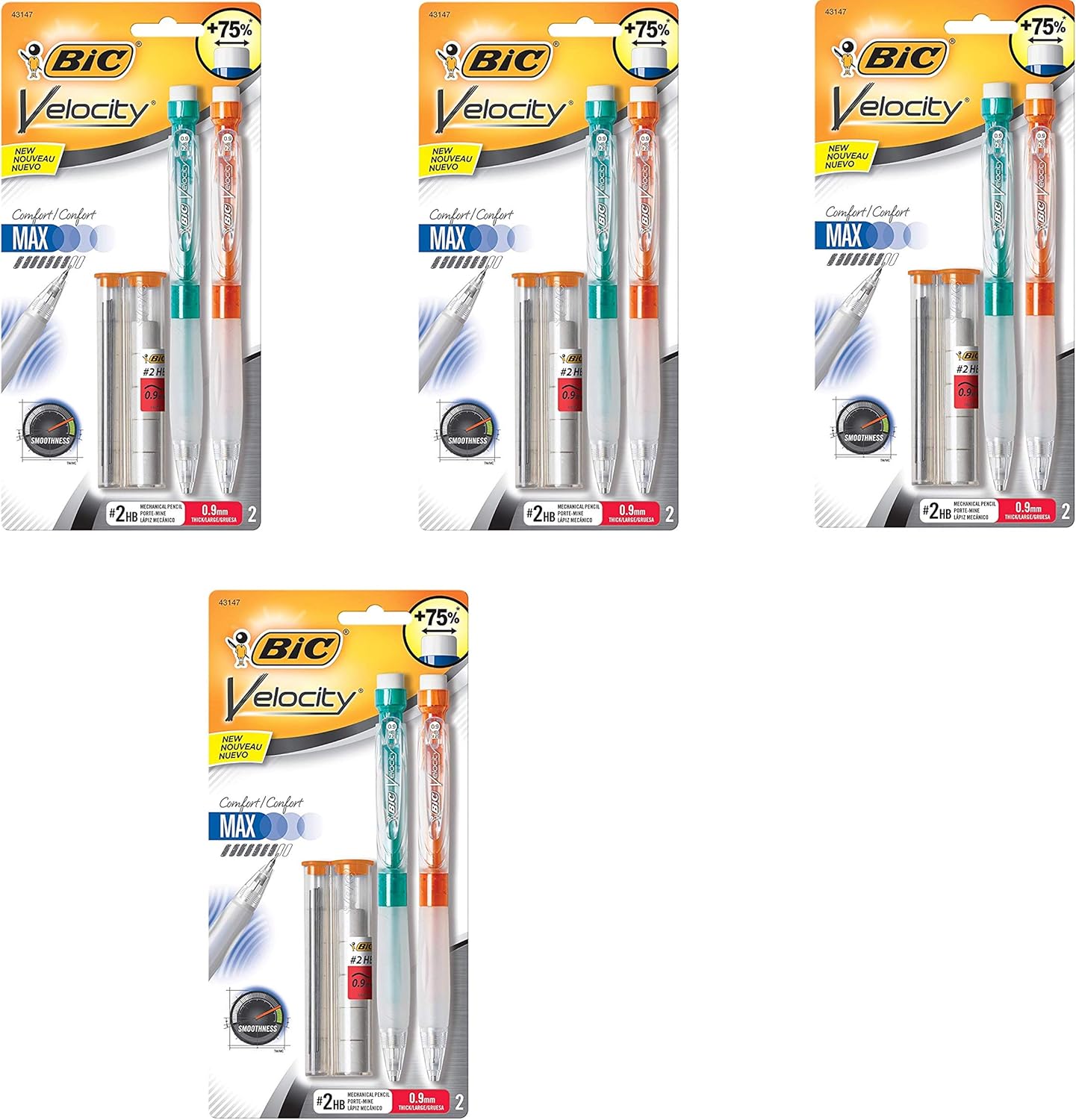 BIC Velocity Max Mechanical Pencil, Thick Point (0.9mm), 2-Count, 4 Pack