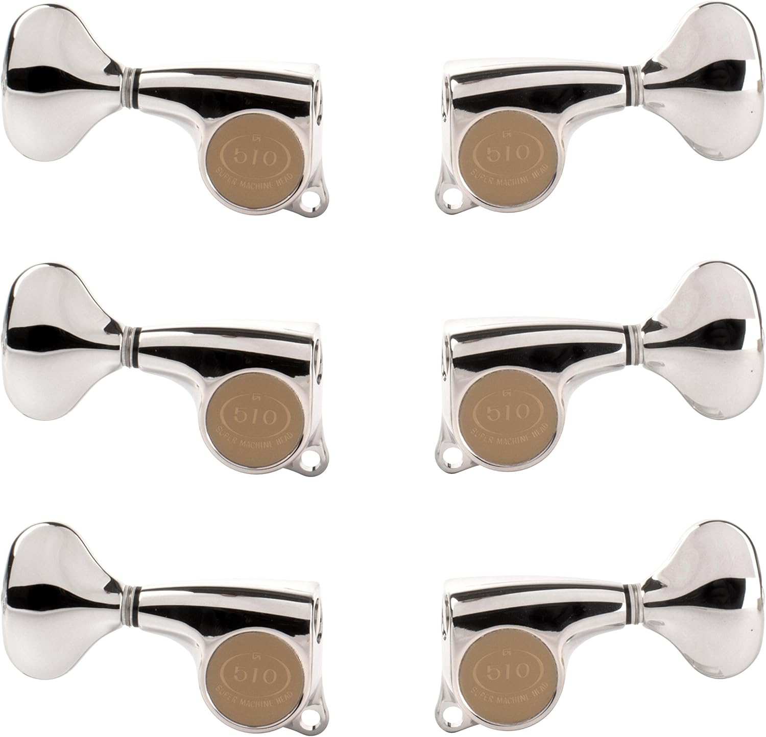 Gotoh Midsize 510 3+3 Guitar Tuners with Metal Knobs, Chrome