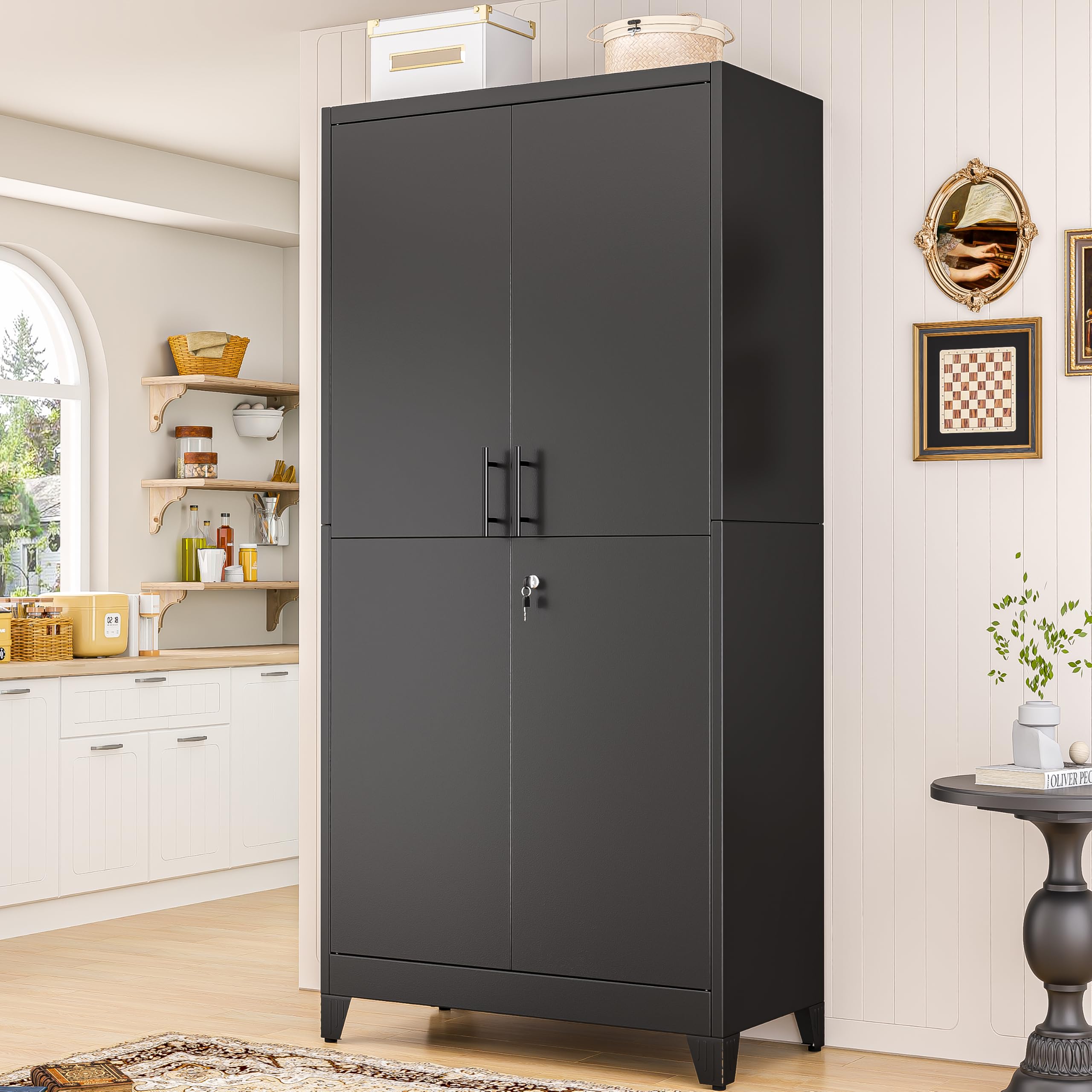 PAOFIN Metal Kitchen Pantry Storage Cabinet with Lock Doors and Shelves