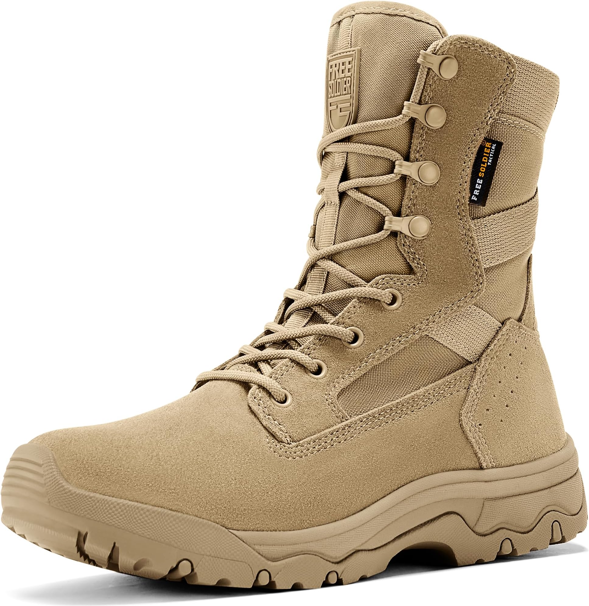 FREE SOLDIER Men's Work Tactical Boots 8 Inches Lightweight Combat Boots Durable Suede Leather Military Boot Desert Boot