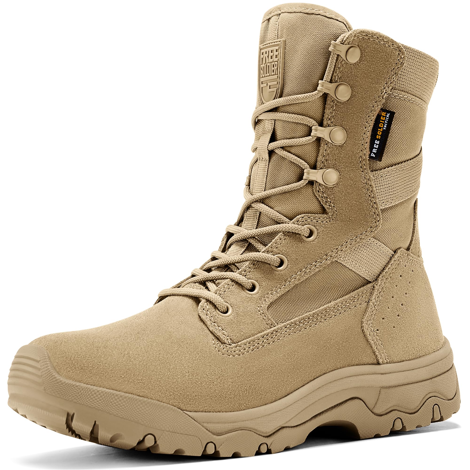 FREE SOLDIER Men's Work Tactical Boots 8 Inches Lightweight Combat Boots Durable Suede Leather Military Boot Desert Boot(Bright Tan 10)