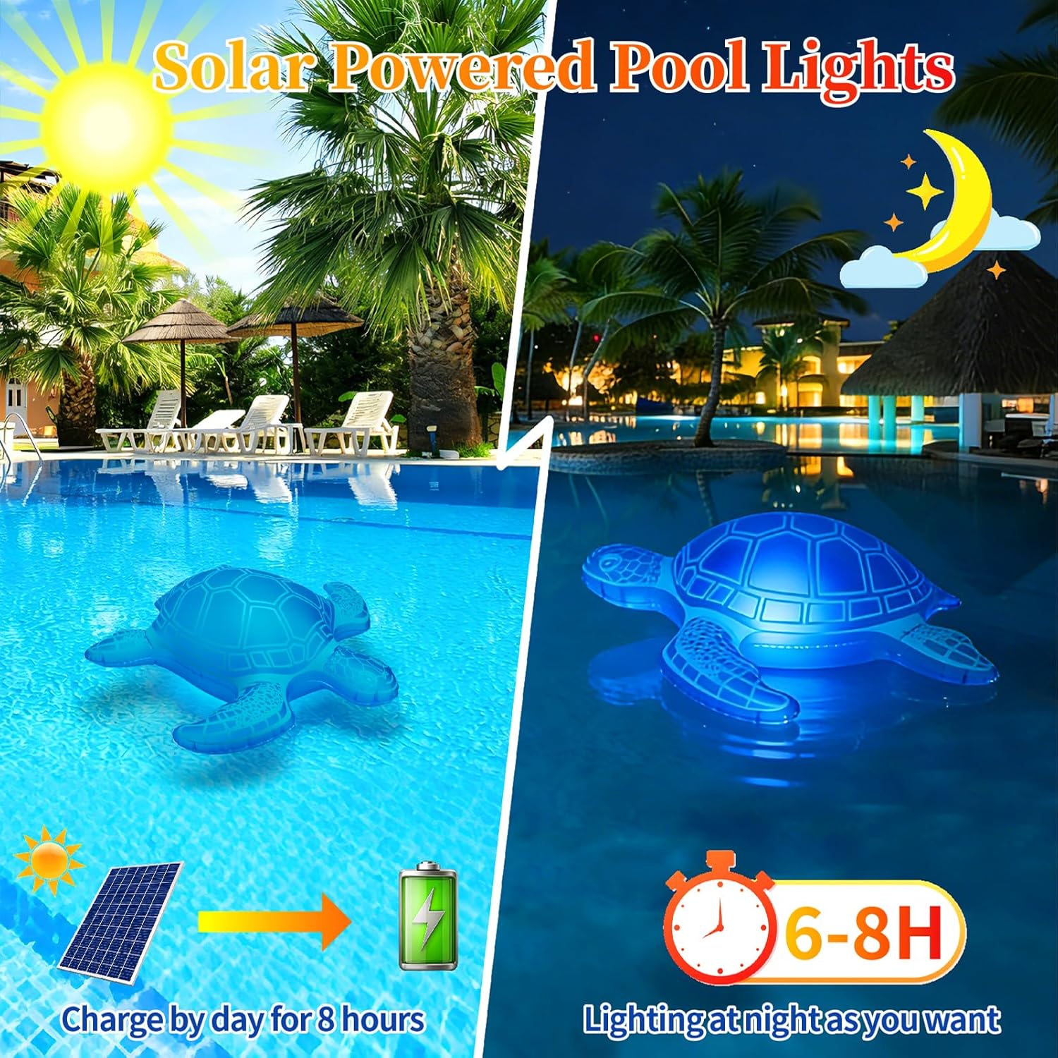 26.5" Solar Powered RGB Pool Lights - 16 Colors LED Animal Shaped Light, IP68 Waterproof Floating Light for Pool Party Decorations, Backyard Spa Ambiance (1 Pack)