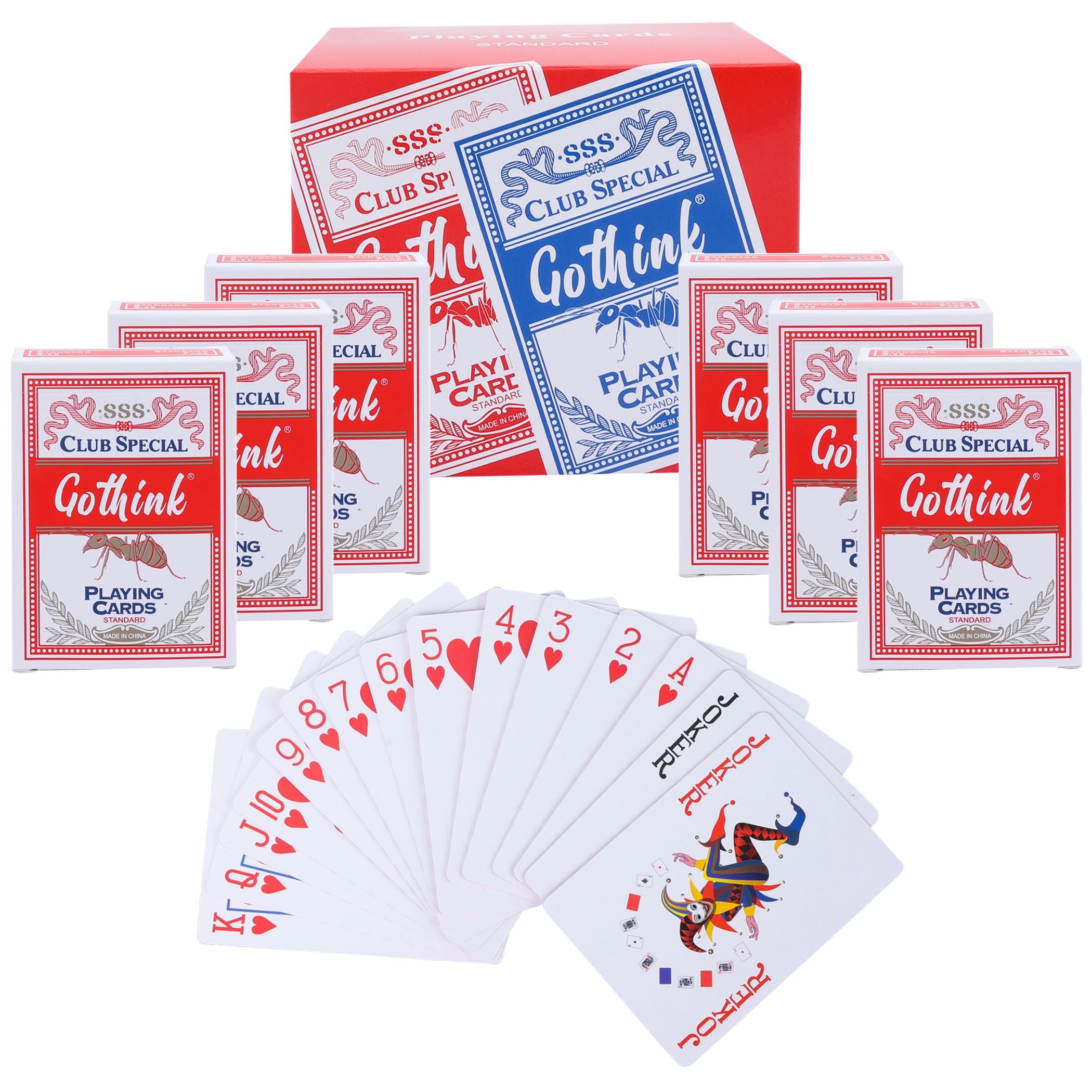 GOTHINK Playing Cards, 6 Pack, 6 Red Decks of Cards, Poker Size, Standard Index, for Texas Hold'em, Blackjack, Euchre, Canasta Card Game, Casino Grade Poker Cards