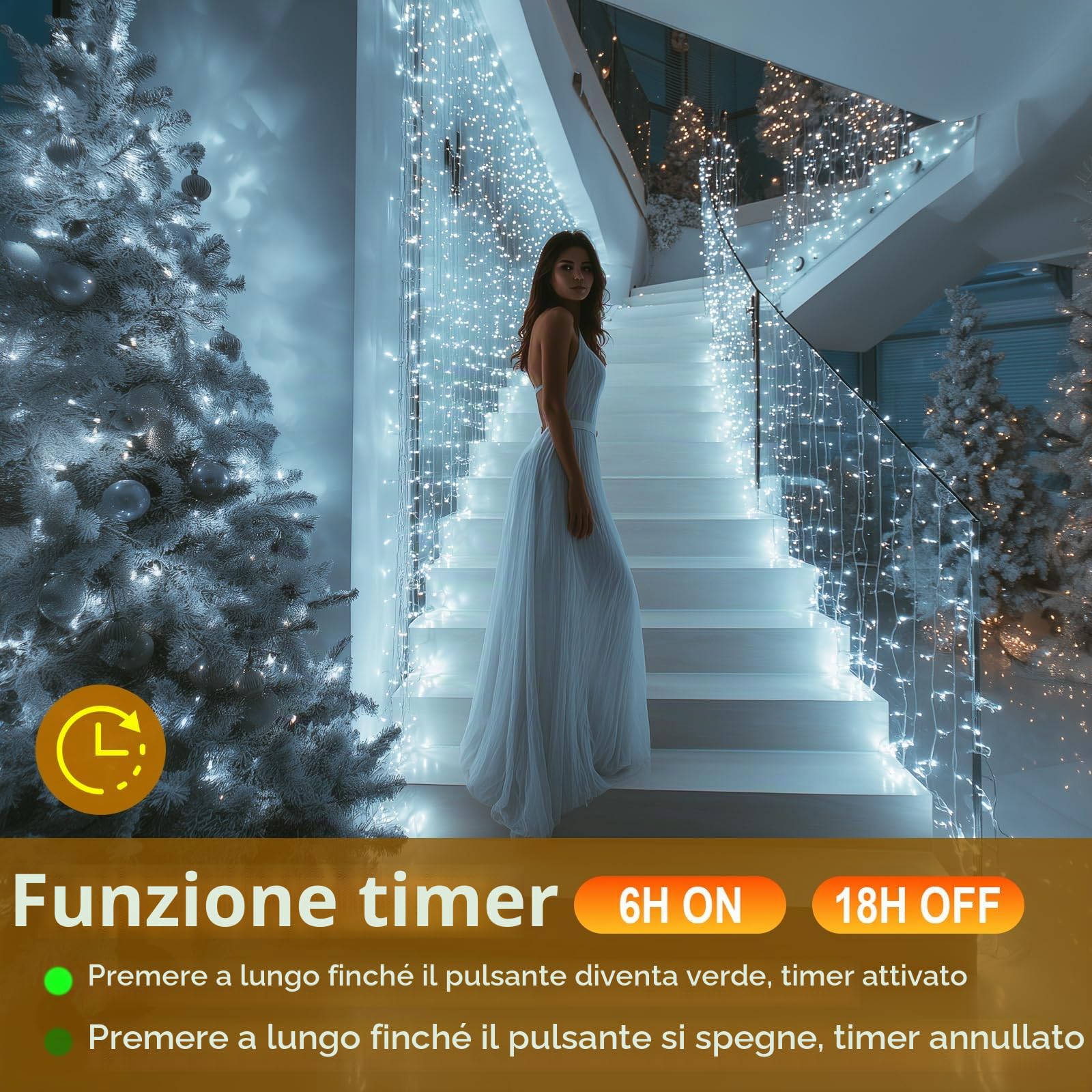 TRUMPETS Luci di Natale da Esterno Cascata,10M 408LED Bianco Luci Natale Esterno，Tenda Luminosa Natale Esterno, 8 Modalità, Timer, IP44 Impermeabile, per Balcone, Tetto,Giardino,Feste