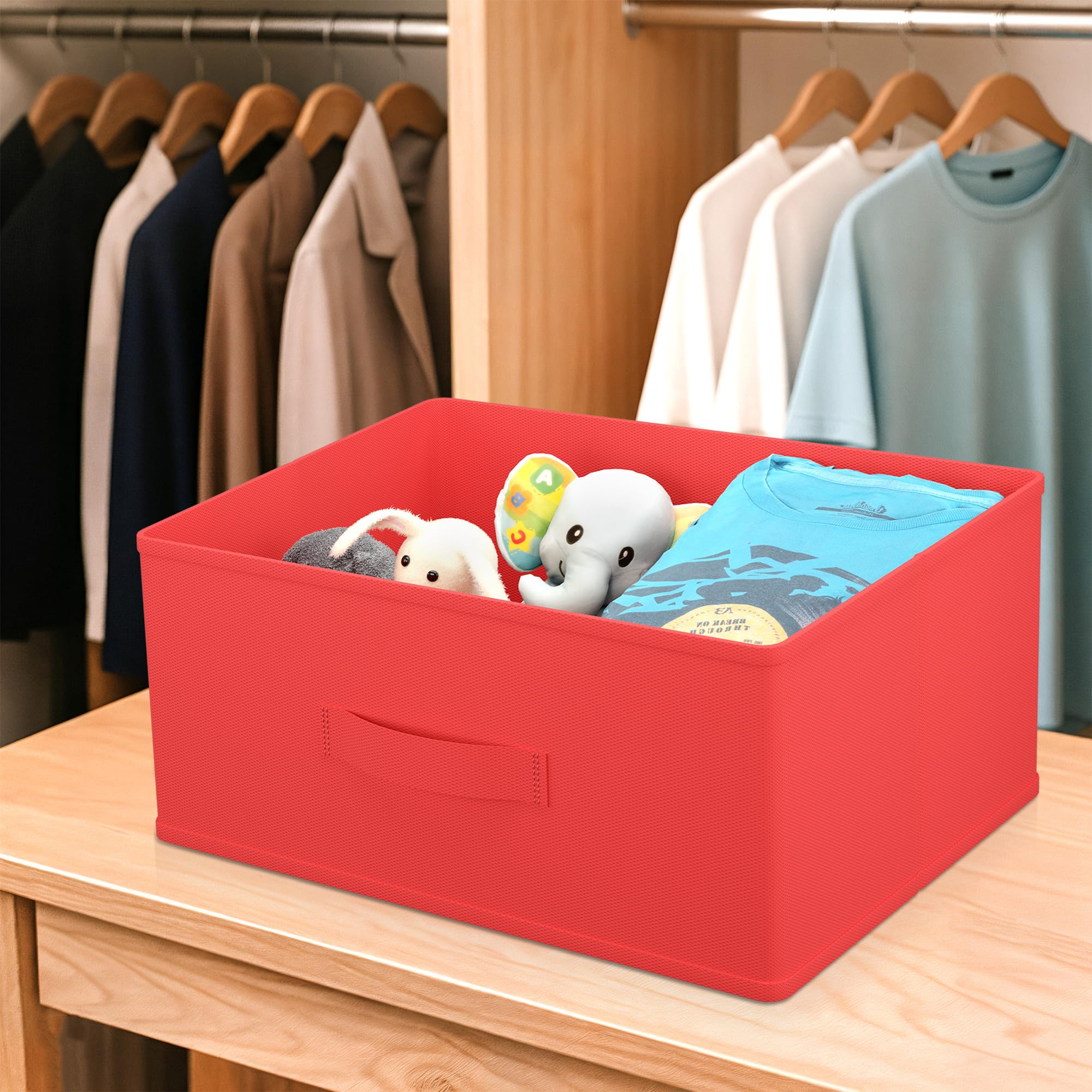 Kuber Industries 26 Ltr Non-Woven Wardrobe Organizer for Storage | Drawer Organizer | Multipurpose Organisers Storage Box for Clothes, Books and Toys | Red