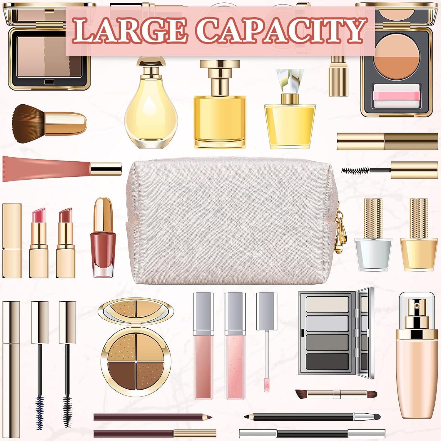 Kigeli 15 Pcs Aesthetic Makeup Bags PU Leather Cosmetic Pouches Waterproof Plain Toiletry Bags Makeup Pouches Bulk for Women Party Gift Travel Storage Organizer(Ivory White) - Image 6