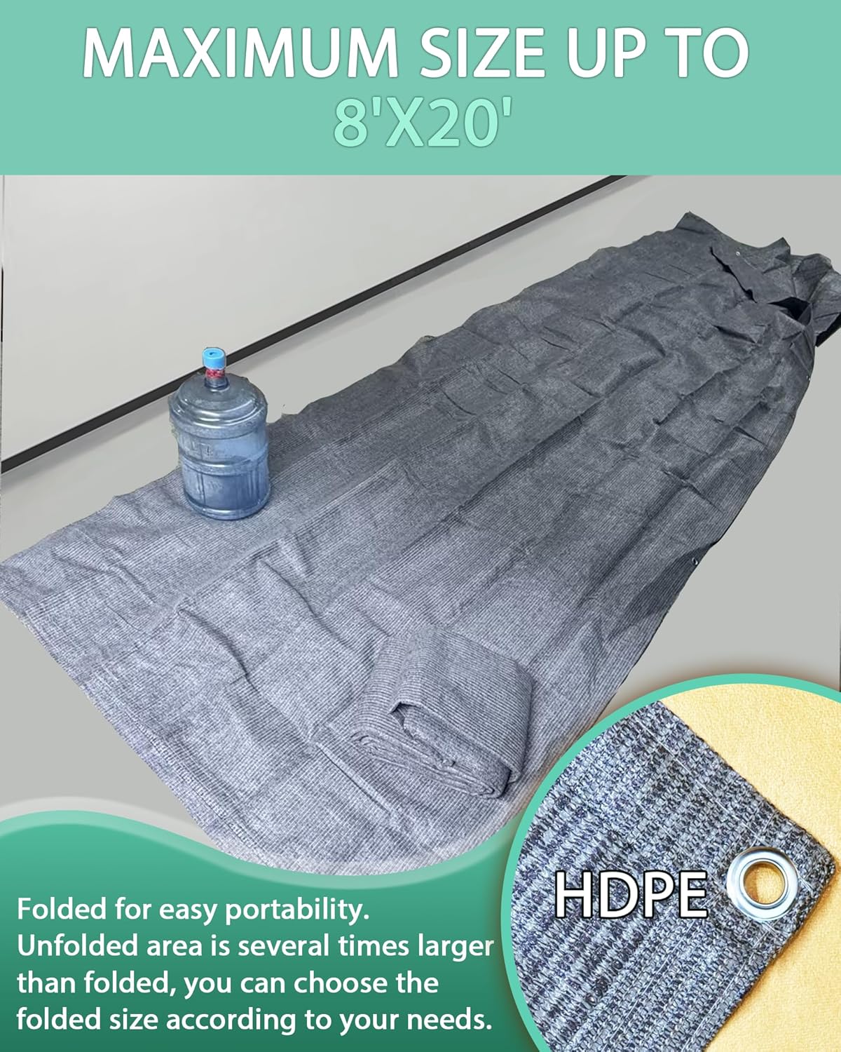 Awning Carpet HDPE Outdoor RV Rug,Blue-grey 10'*20' Waterproof Camping Rugs with Eyelets/Broom/Carry Bag/Nails,Highly Robust & Washable,Large Outdoor Area Mat for Patio/Backyard/Picnic/Beach