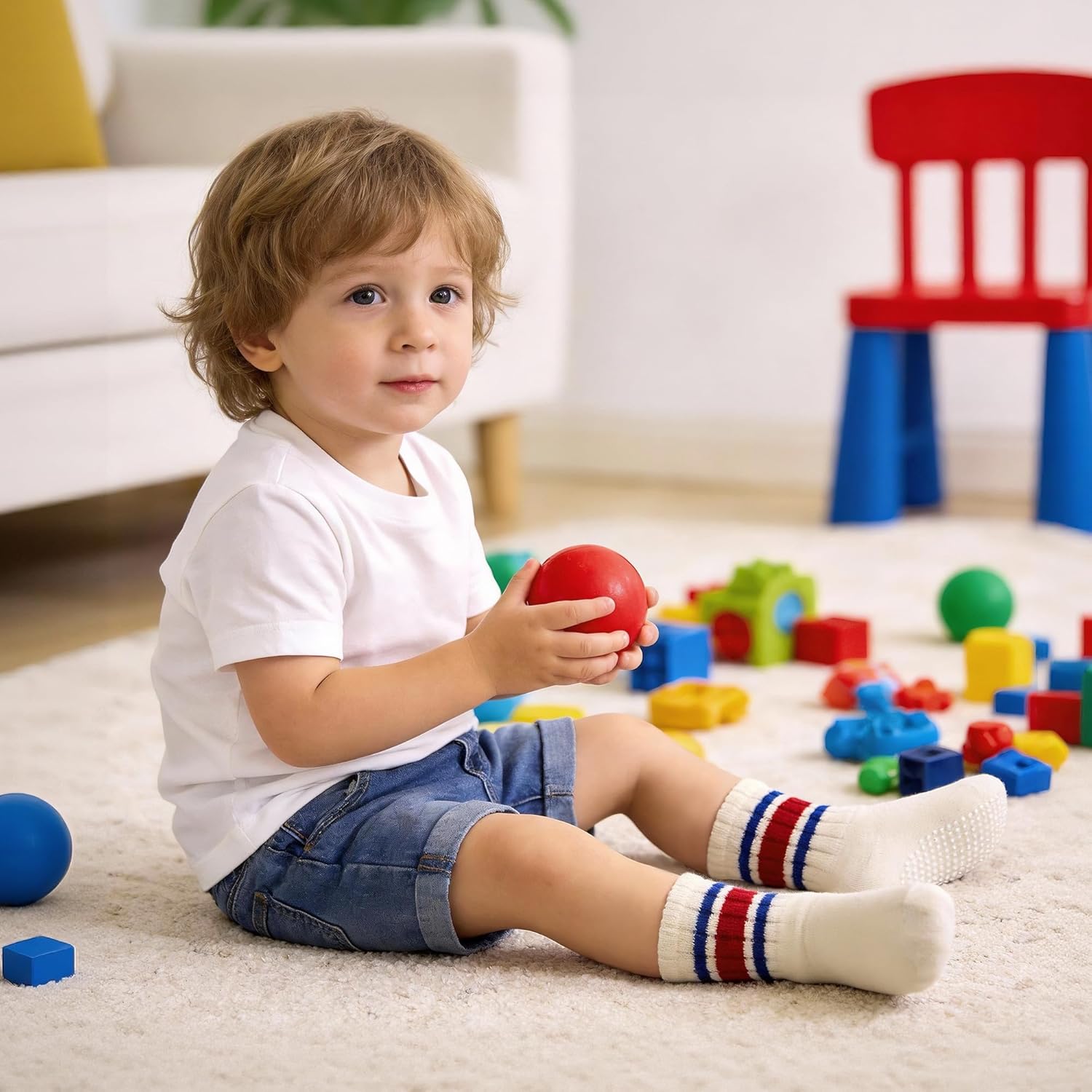 HONGTEYA 6 Pack Baby Toddler Grip Socks with Non-Slip Stripe Grippy Crew Socks for Boys Girls Kids Seamless Toe 1-6 Years - Image 2