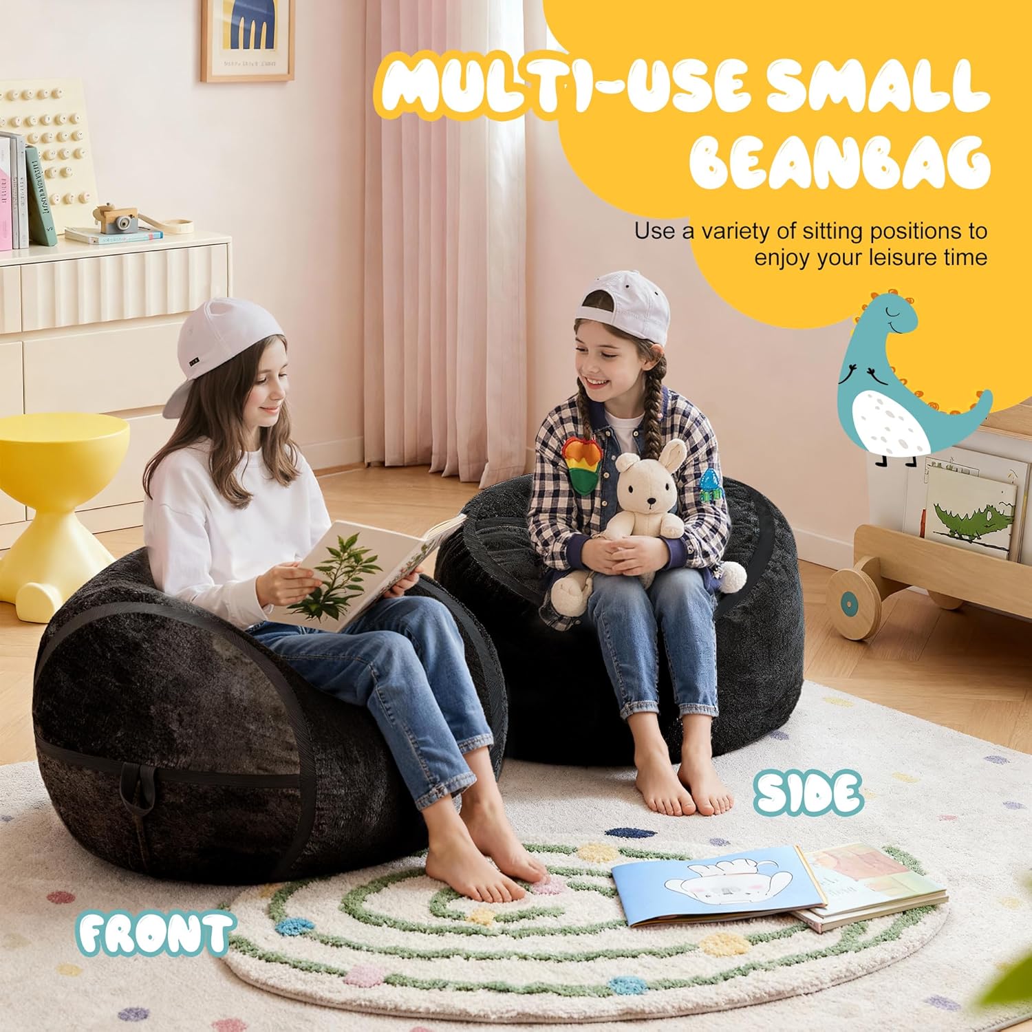 Homguava 2FT Bean Bag Chair Giant Bean Bag Chairs for Adults with Memory Foam Filled,Beanbag Chair with Soft Faux Fur Cover,Comfy Bean Bag Sofa Lounger for Living Room,Game Room,Bedroom - Image 5