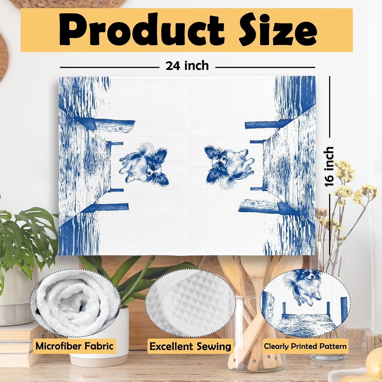 Lake House Decor Papillon Kitchen Towels Set of 2, Summer Funny Lake Dog Coastal Bathroom Hand Towel, Dog Lover Gifts Tea Towel Dish Towels 16x24 Inch - Image 6