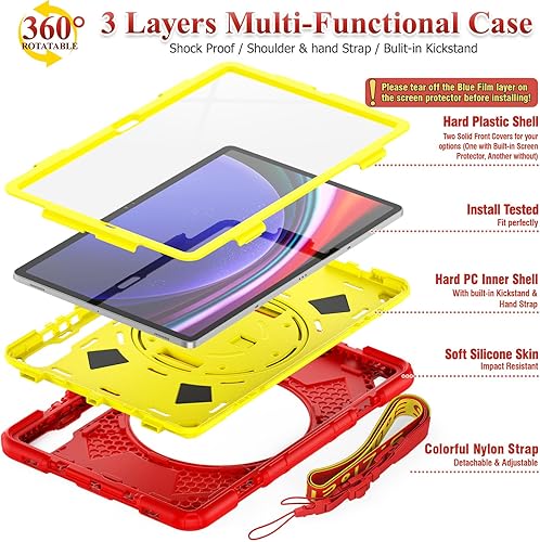 Miniatura 4 de SEYMAC stock Funda para Samsung Galaxy Tab S9 Plus de 12.4 pulgadas, diseño de malla a prueba de caídas con protector de pantalla correa de mano