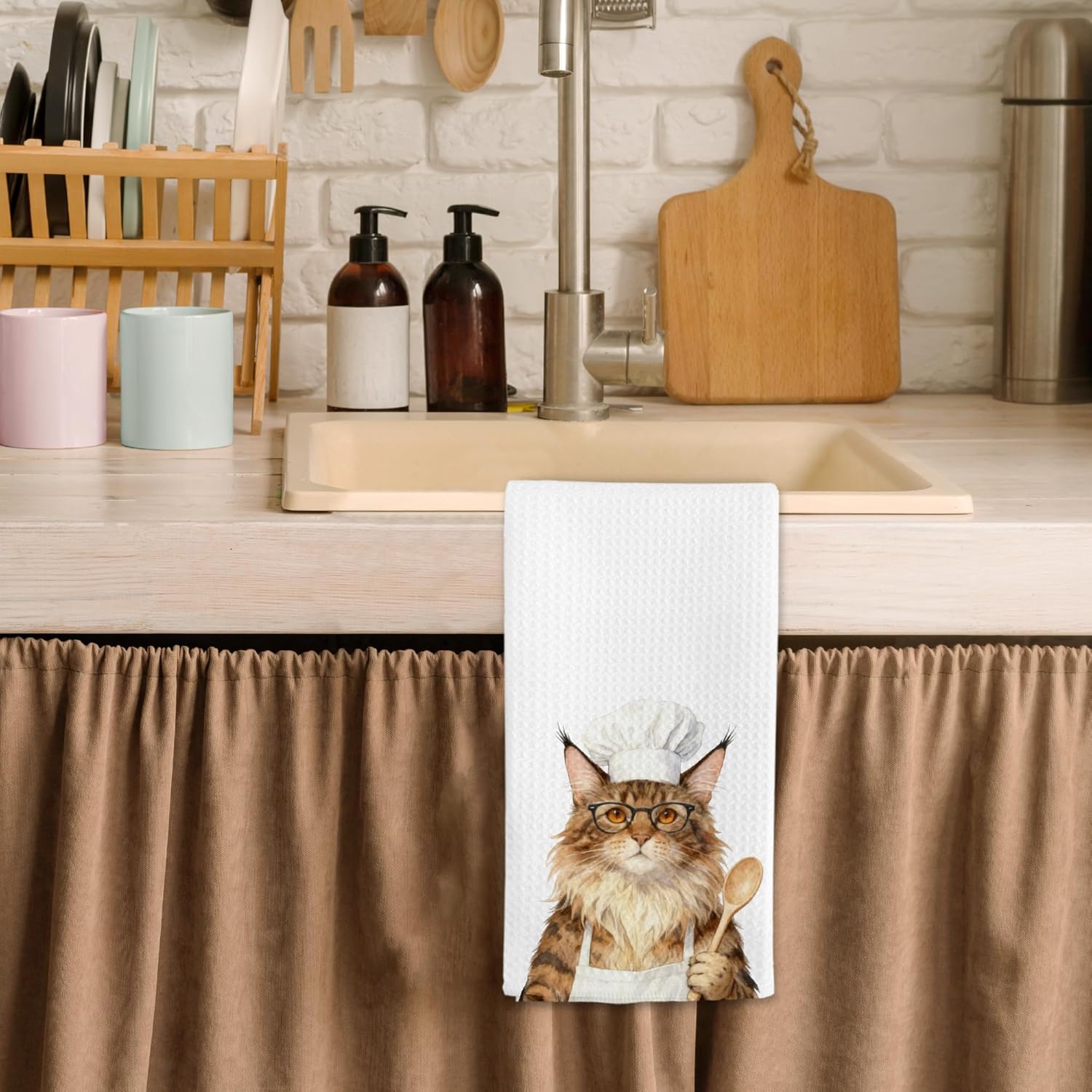 Maine Coon Cat Gifts Kitchen Towels, Funny Maine Coon Cat Chef Hand Dish Tea Towels for Kitchen Decor, Cats Themed Gifts for Women Cats Lovers, 16x24 Inch - Image 2