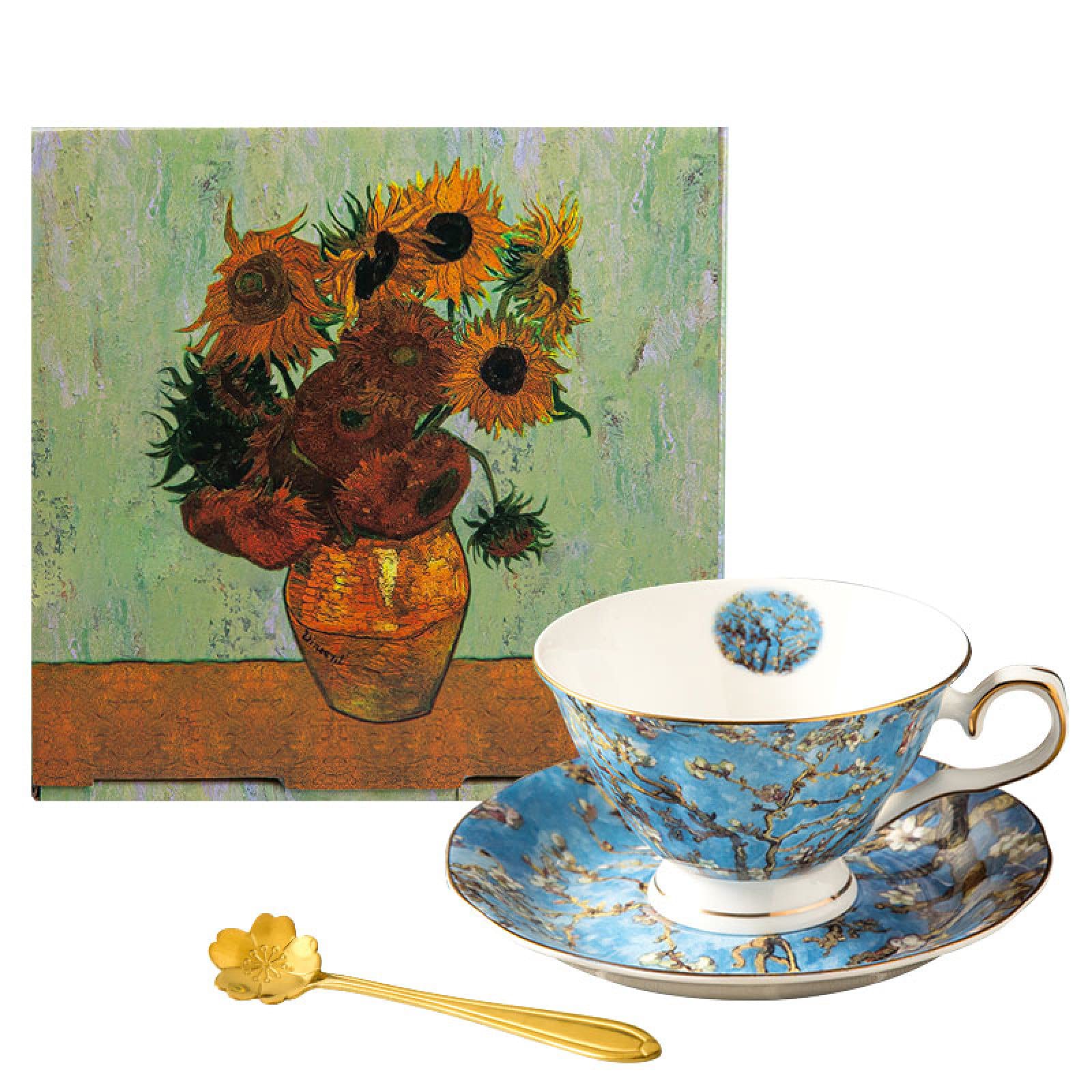 Set di tazze da tè e piattino in ceramica Set di tazze da caffè e piattino in ceramica di mandorlo piatto per tazza di succo di latte regalo di compleanno per ufficio e casa