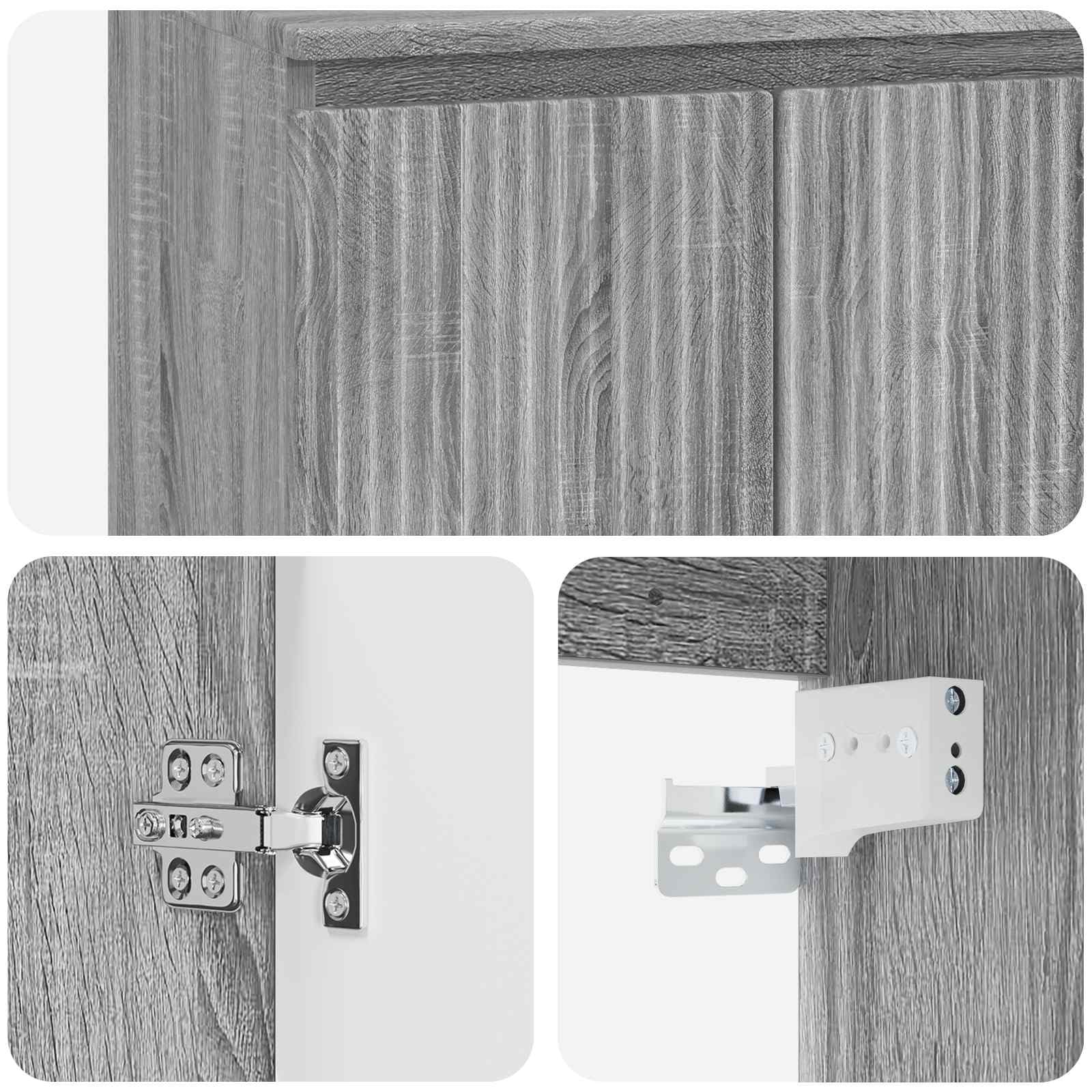 Lavabo de pared Vanity Gris Sonoma de madera 49,5 x 44,5 x 65 cm con lavabo Espacio de almacenamiento debajo del lavabo para baño pequeño