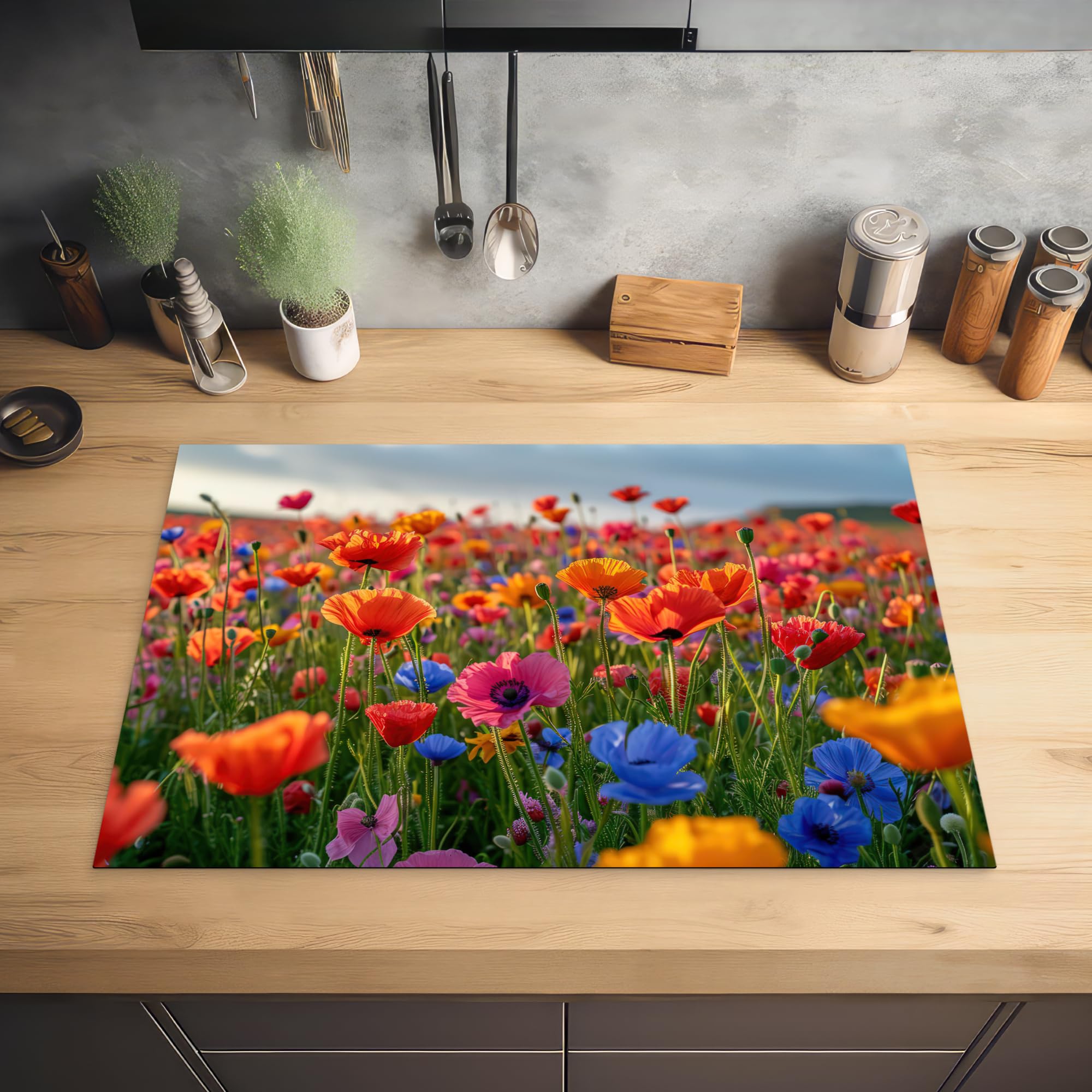 KitchenYeah© Inductie Beschermer 78x52 cm Keuken Decoratie Kookplaat Beschermer voor Inductiekookplaat Afdekplaat Anti Slip Mat - Appeltaart - Bladeren - Herfst - Appels - Stilleven - Hout print