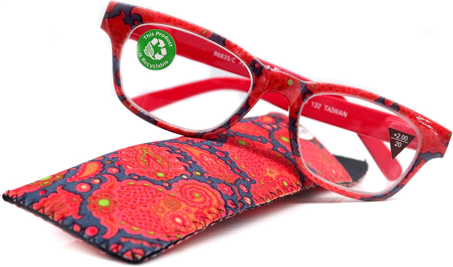 NY FIFTH AVENUE Persia (Premium) Reading Glasses, High-End Readers Magnifying Eyeglasses, Square Frames (Red) Paisley
