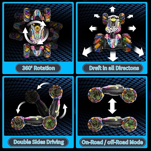Miniatura 4 de Coche de acrobacias RC con detección de gestos, juguete de control remoto para edades de 5 a 7 a 13 años, con luces en aerosol musical, 4WD 360