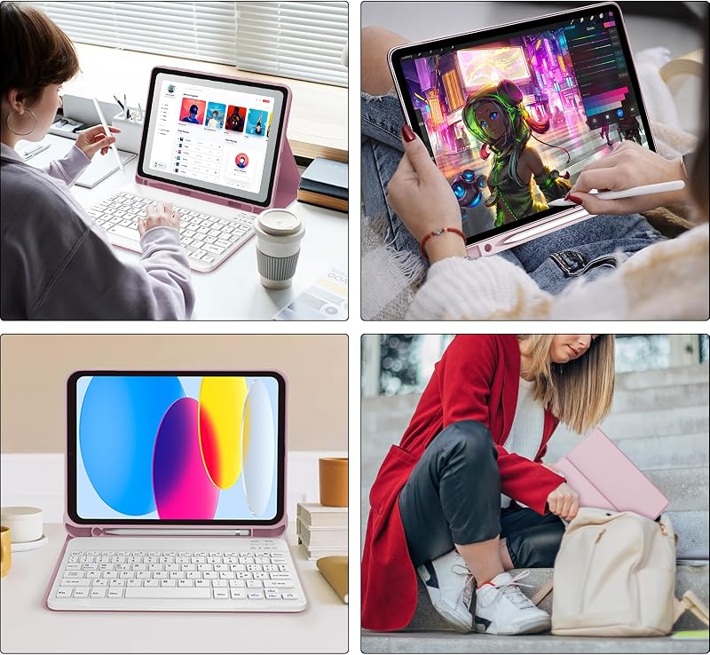 JADEMALL iPad 10. generáció billentyűzetes tok AZERTY francia Bluetooth leválasztható