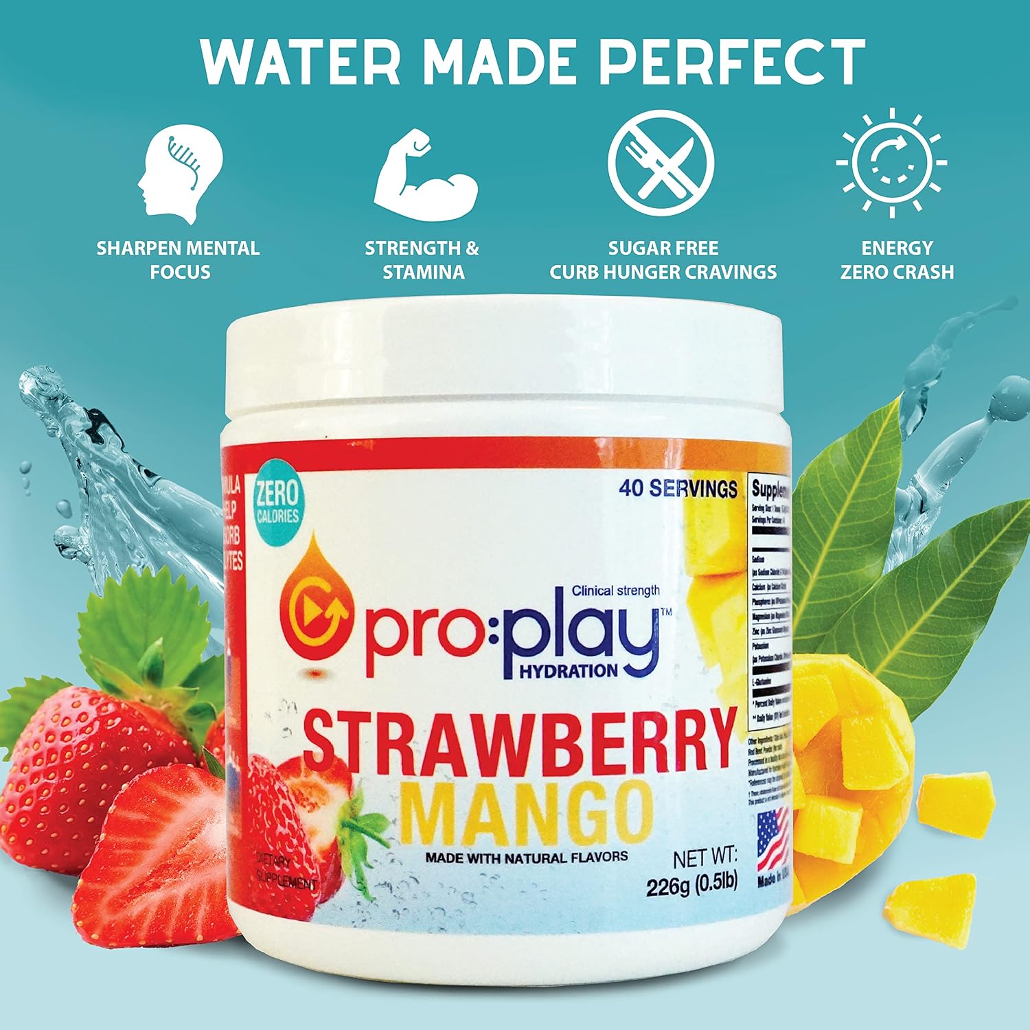 Pro:Play Clinical Strength Hydration Drink Powder, Strawberry Mango - 226g tub