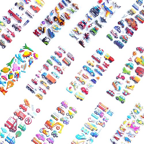 Miniatura 2 de Paquete de calcomanías de autos y camiones para niños, 20 hojas diferentes, calcomanías para vehículos para niños pequeños con automóviles, camiones