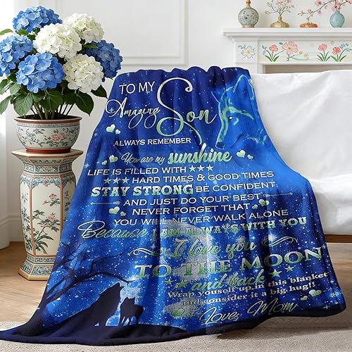 Manta para hijo de parte de mamá, regalos de cumpleaños de regreso a clases para él, manta para mi hijo, manta de lobo, manta de franela de