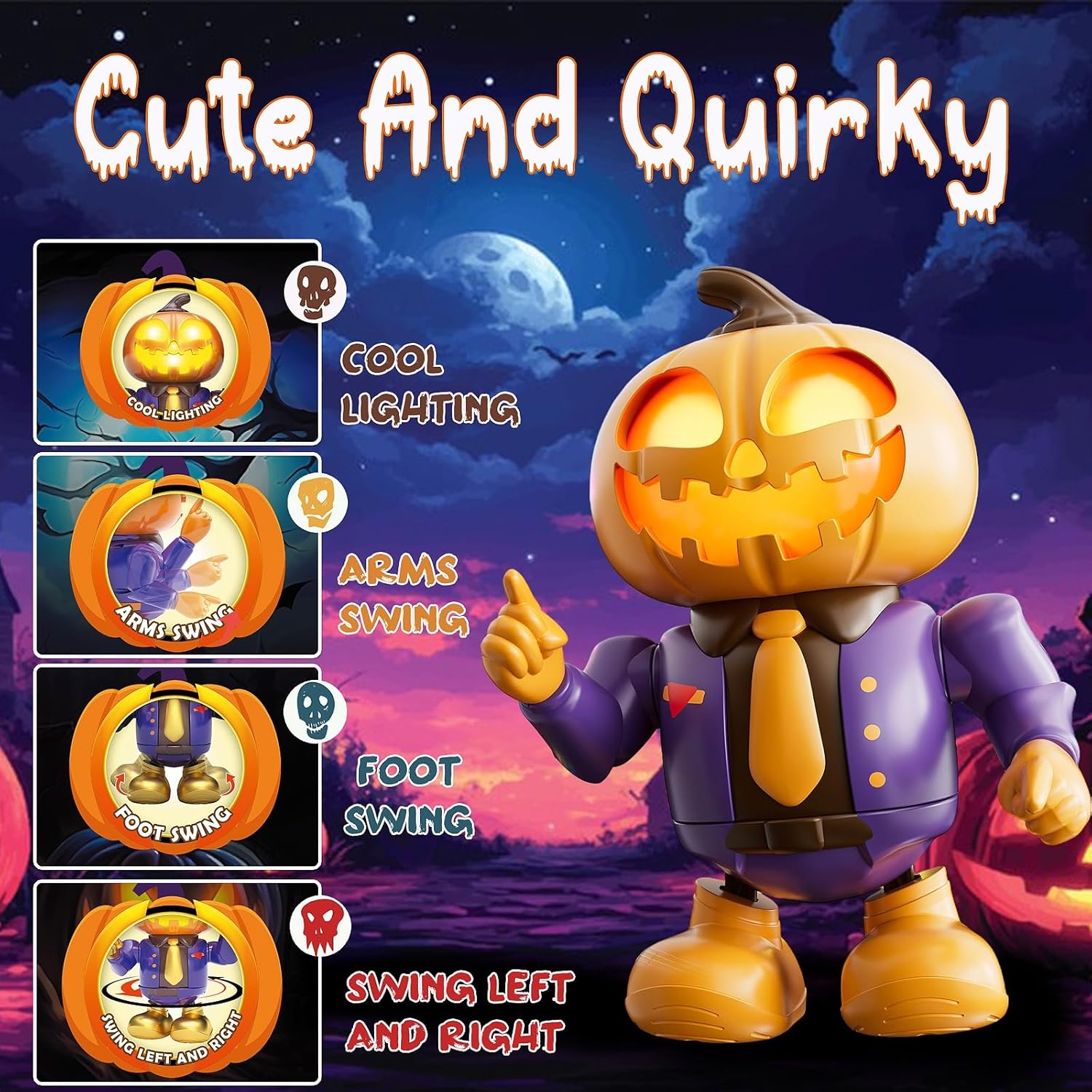 Halloween Themed Toys, Pumpkin Dancing Robot – Plays Spooky Music and Lights Up Eyes, Fun Interactive Sensory Toy for Kids 3-7, Toddler & Adult Gifts, Perfect Halloween Party Decoration - Image 2