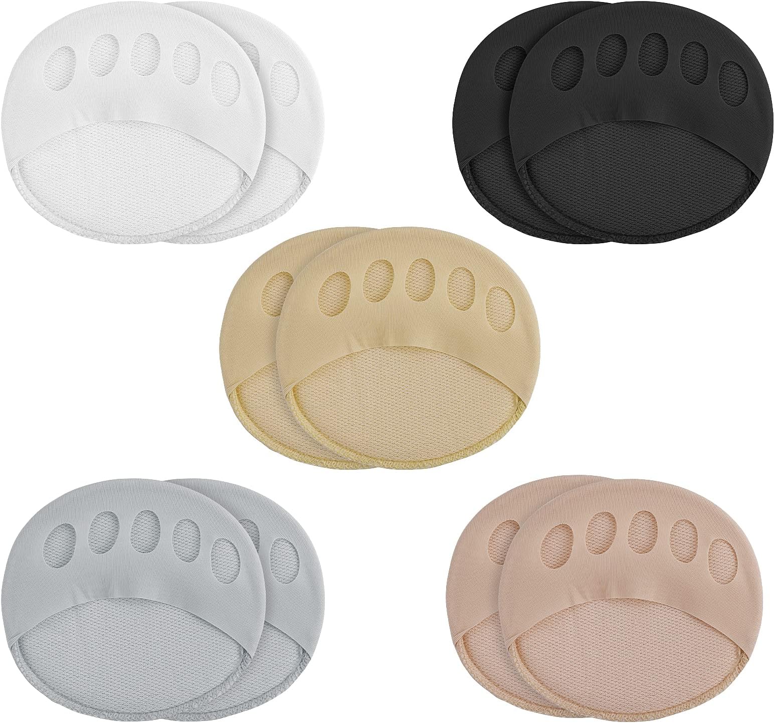 10 Pairs Foot Pads Reusable Ball of Foot Cushion Pads, Forefoot Cushion Pads Soft Feet Sweat Pads Honeycomb Fabric Toe Socks for Men and Women
