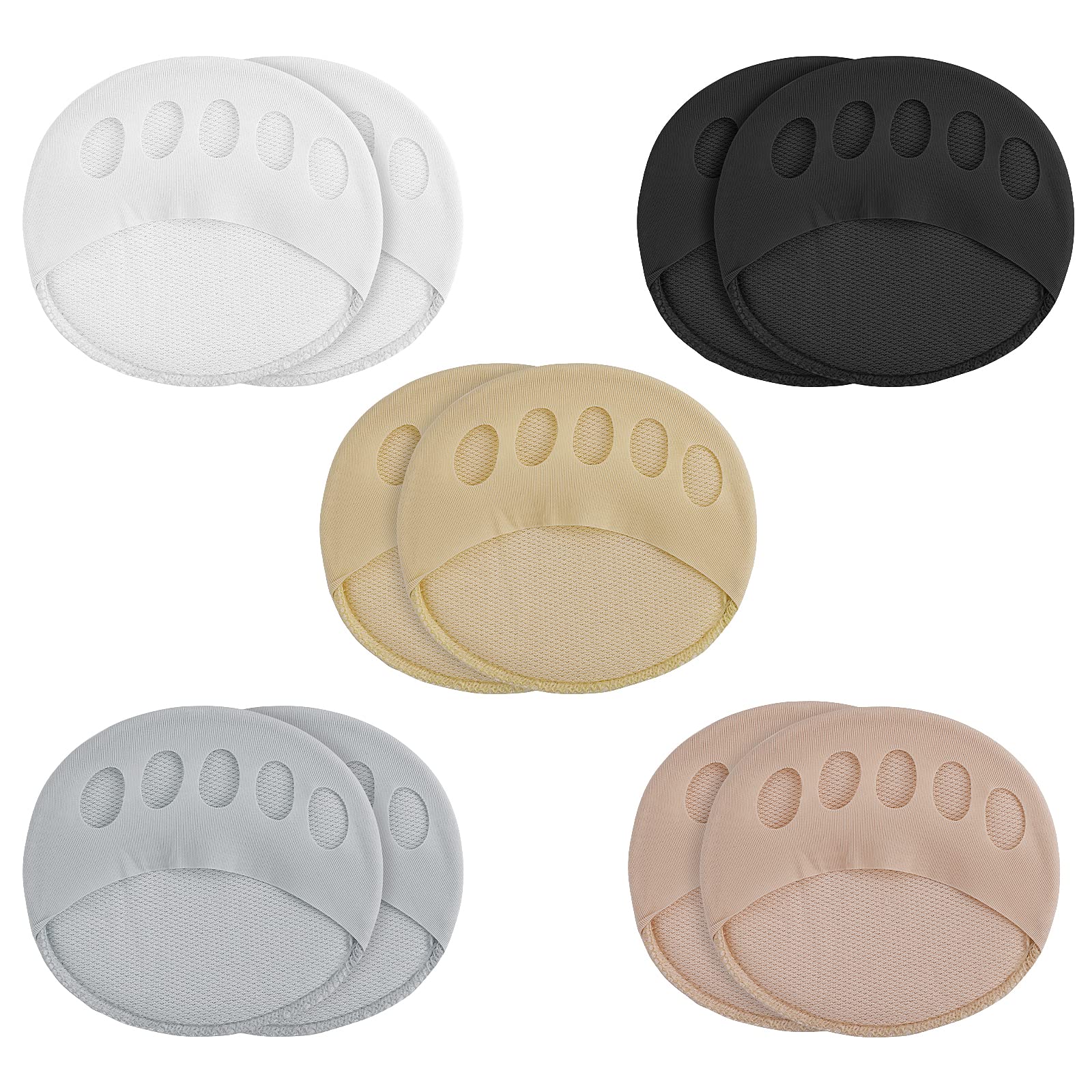 10 Pairs Foot Pads Reusable Ball of Foot Cushion Pads, Forefoot Cushion Pads Soft Feet Sweat Pads Honeycomb Fabric Toe Socks for Men and Women