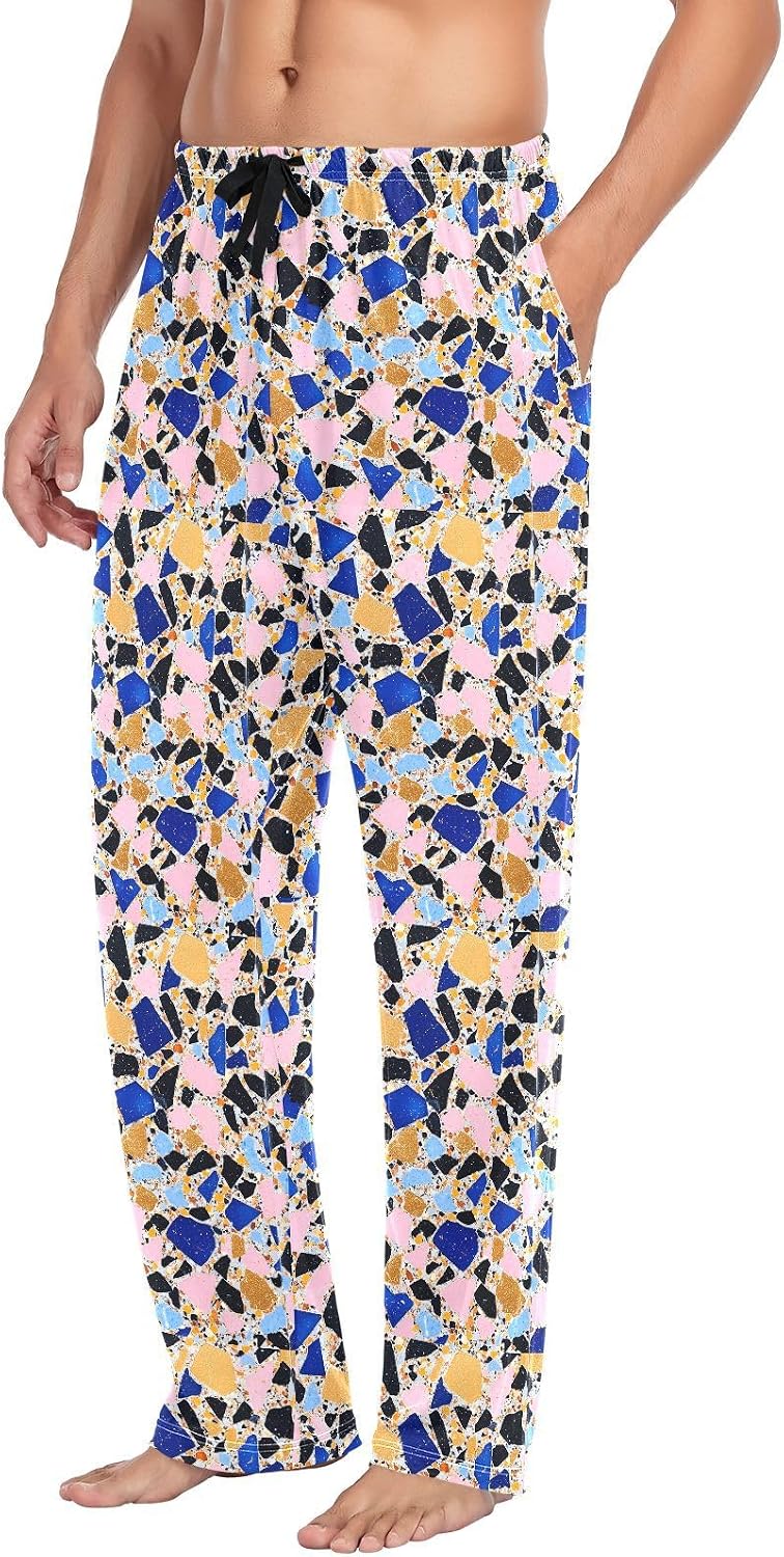 Marble Colorful Cotton Mens Pajama Bottoms Mens Pyjamas Pants with pockets for Autumn Christmas Gifts Medium