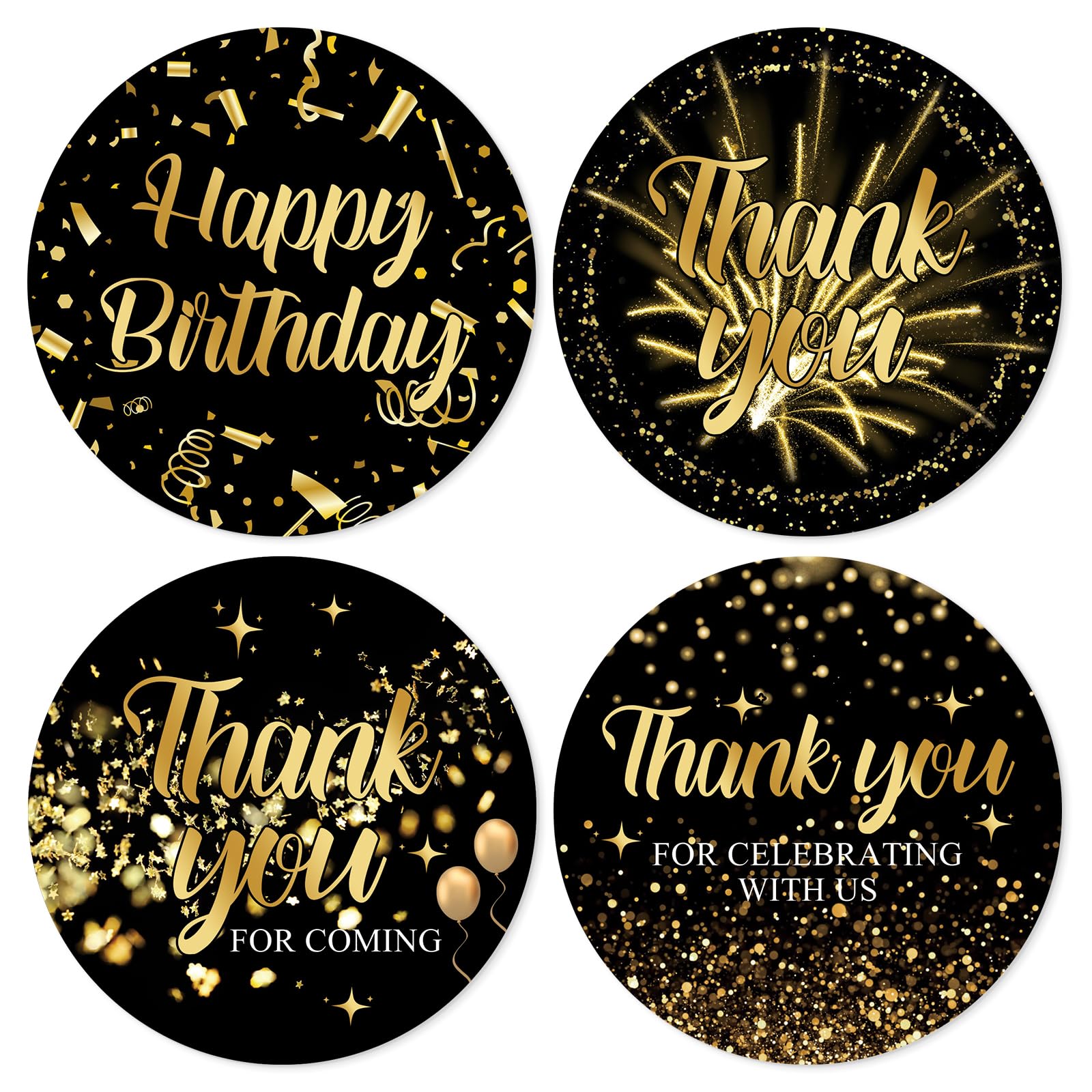 Advivio 80Pcs Black Gold Birthday Thank You Stickers, Big Milestone Bday Party Favor Labels, Thank You Stickers for Gender Reveal, Baby Shower,