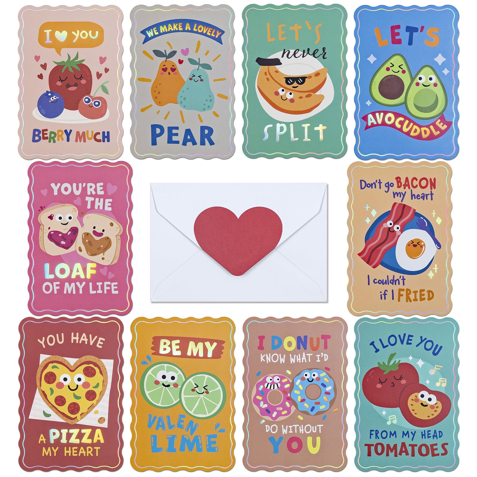 Valentine's Day Cards for Kids School, 40-Pack Love Bites Collection Funny Valentine's Exchange Cards for Classroom with Iridescent Foil, 3.2 x 4.7 Inches, Double-Sided, Envelopes Included