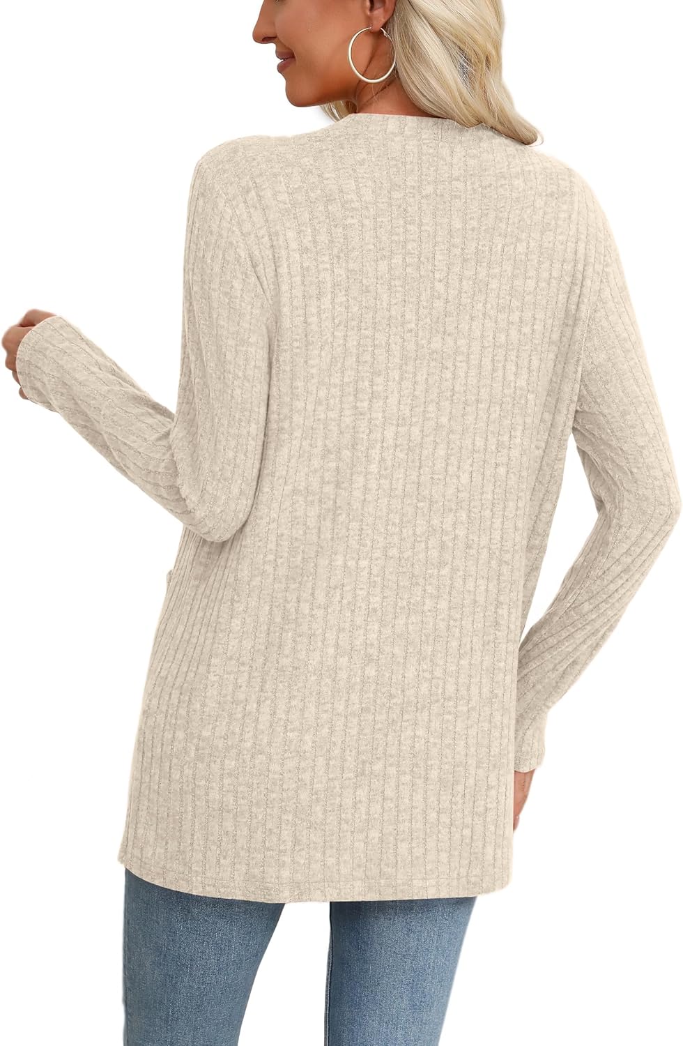 Womens Lightweight Cardigans Long Sleeve Sweaters Knit Open Front Casual Cardigan Sweater with Pockets - Image 3