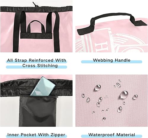 Miniatura 2 de Mochila de lavandería rosa personalizada, organizador de bolsas de ropa sucia con extra grande y resistente para vacaciones, viajes por carretera,