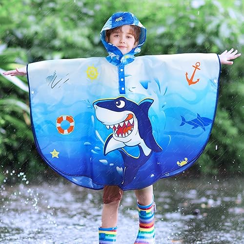 Vista 52 de WAWSAM Poncho de lluvia ligero para niños, impermeable, reutilizable Azul (Space Blue)