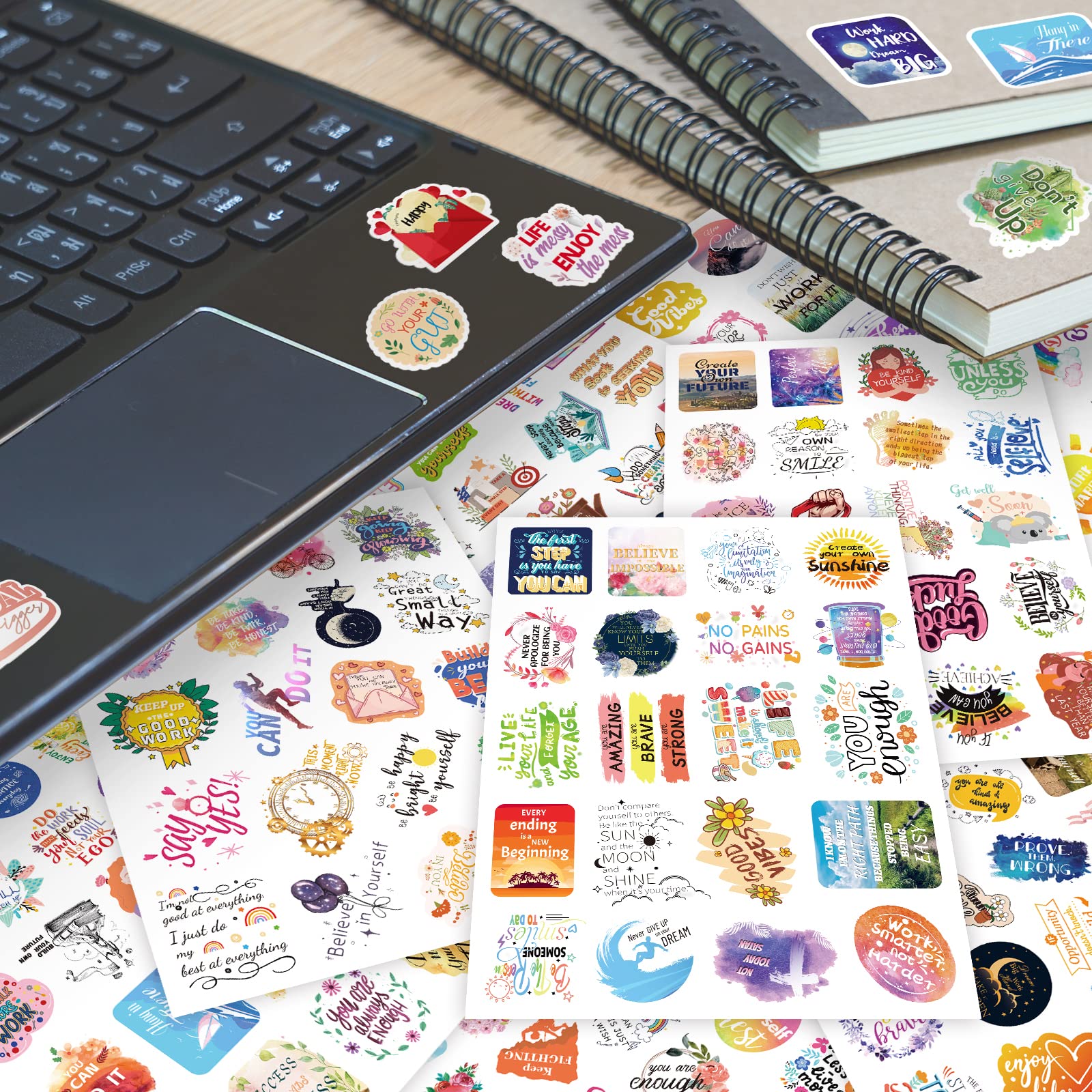 24 Blatt Motivierende Zitate Planer Aufkleber für Journaling, 480 Stück inspirierende Aufkleber für Scrapbook, Kalender, Laptop für Frauen, Erwachsene, Lehrer