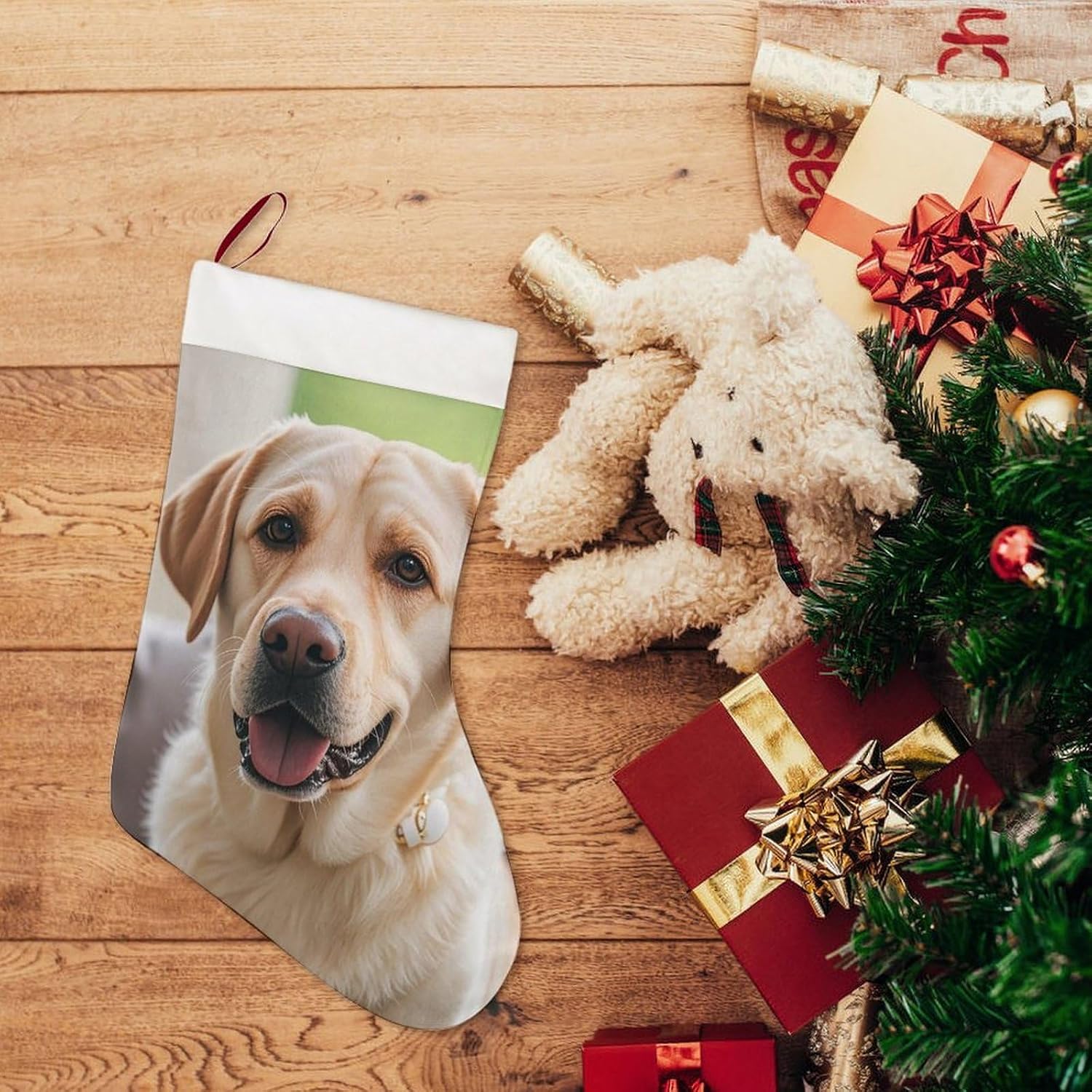 Cute Labrador Dog Christmas Stockings with 10.2 Inch Plush Cuff - 16.5 Inch Large Xmas Stockings for Fireplace Hanging, Traditional Holiday Decor for Family Christmas Party image 5