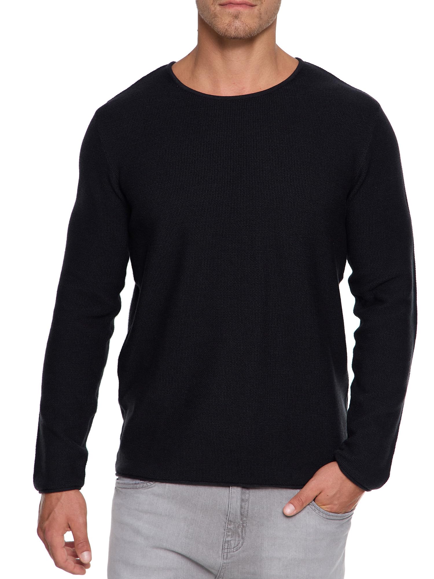 Indicode Hombres Loakim Jersey clásico de Punto Jaspeado con Cuello Redondo