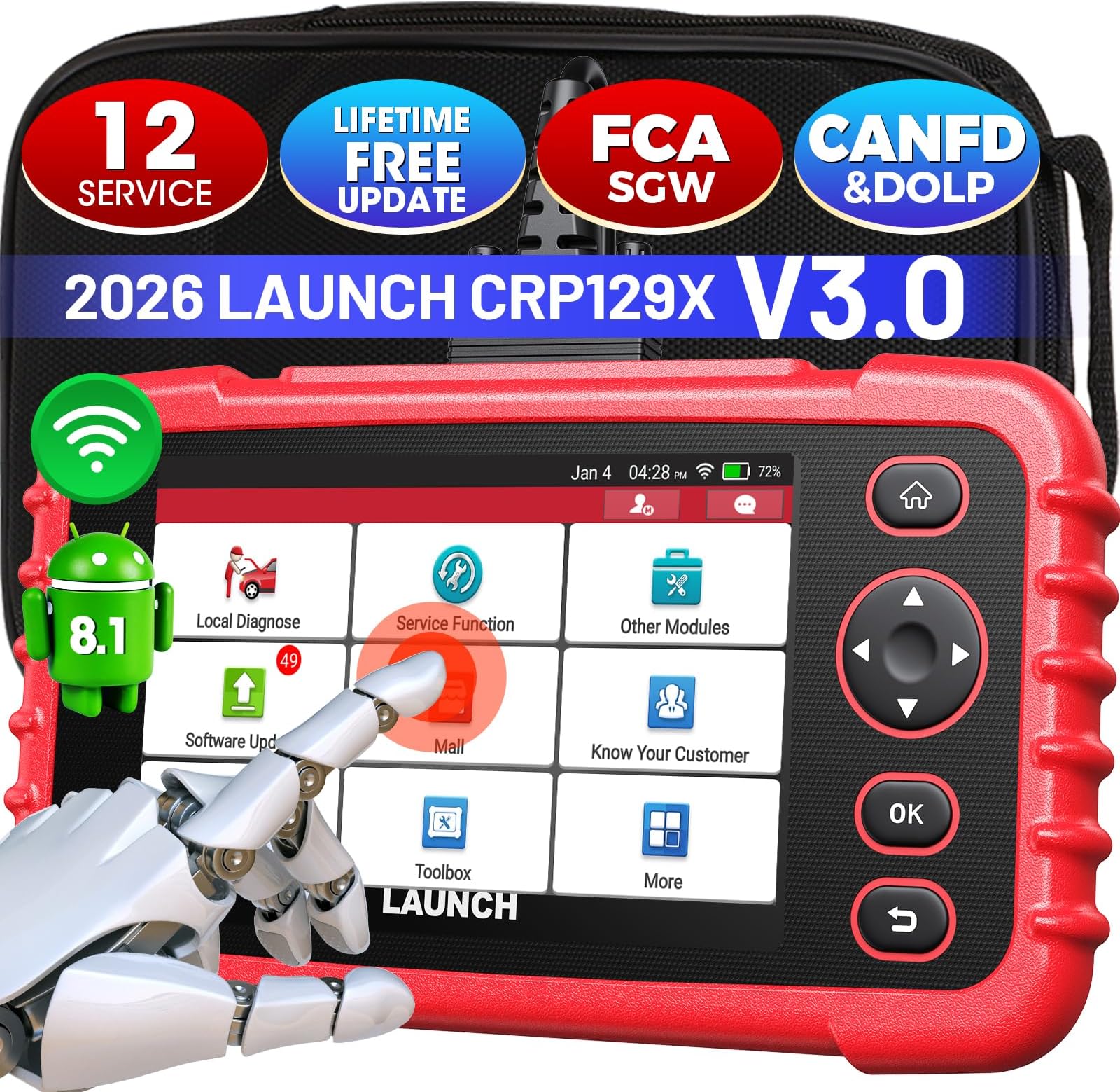 – CRP129X V3.0 OBD2 Scanner Car Diagnostic Tool for ABS SRS Transmission Engine Diagnostic, with 12 Service Functions, Lifetime Update, Auto VIN, Battery Test