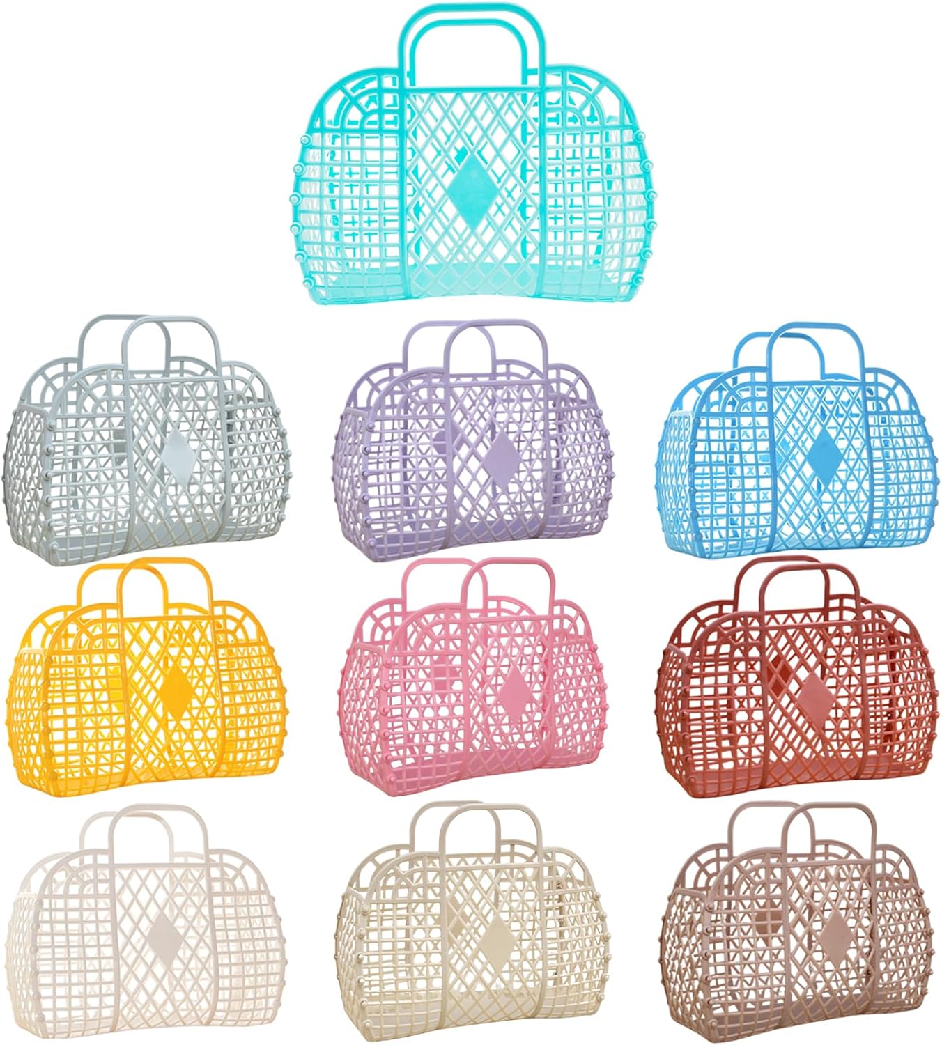 YEXEXINM 10 PCS Jelly Purse Bags, Reusable Colored Beach Tote Gift Basket, Plastic Tote Handbags for Women Girls Kids, 10 Colors