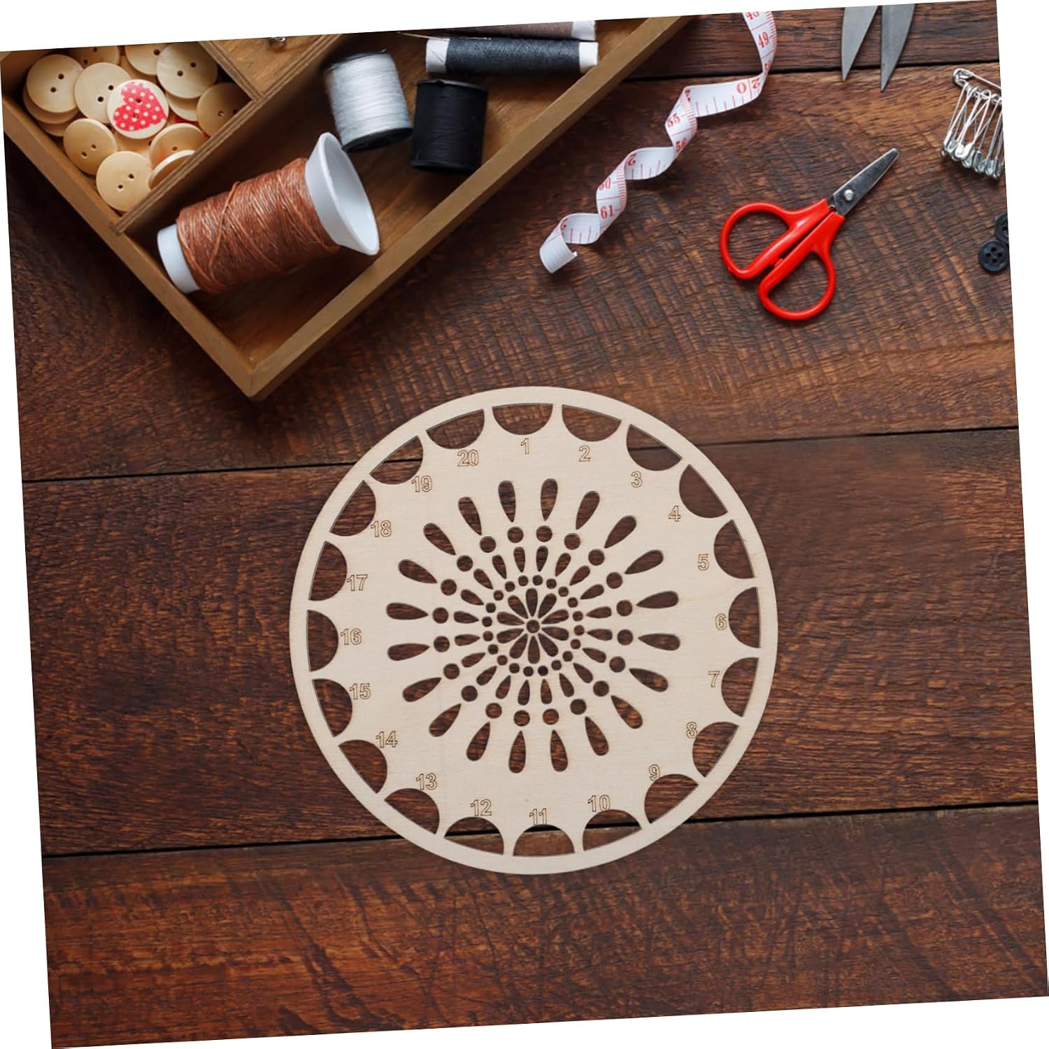 Hohopeti 3pcs Wooden Embroidery Thread Organizer for Crafting Portable Natural Wood Storage Trays Adjustable Compartments for Cross Stitch and Sewing Projects