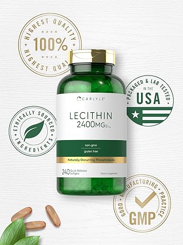 Miniatura 5 de Carlyle Suplemento de lecitina  2400 mg  240 cápsulas de gel suave  con fosfolípido natural  Sin OMG, sin gluten