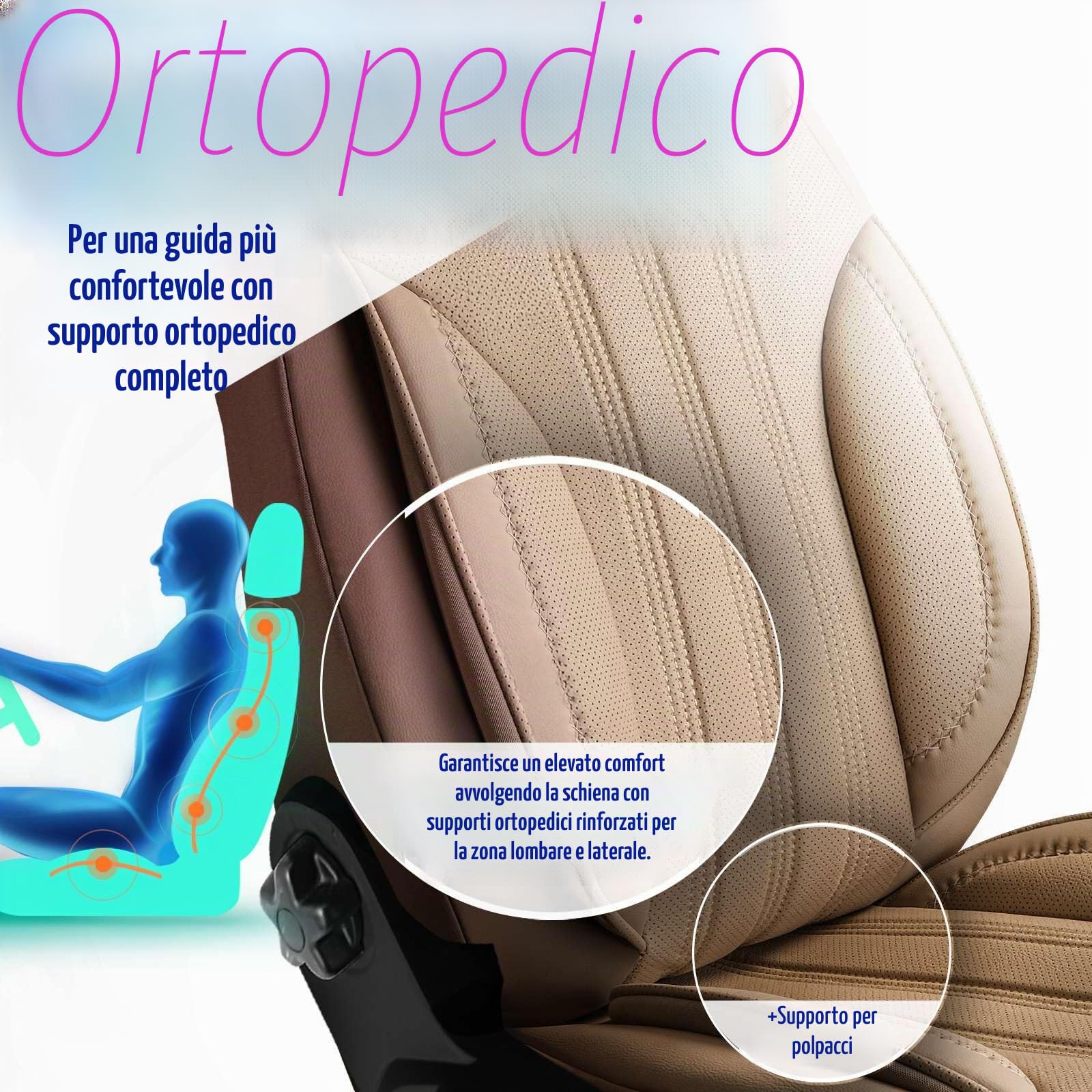 Coprisedili universali per auto e SUV – Premium coprisedili anteriori in pelle, Beige, supporto airbag, protezione per auto, set completo incluso kit di montaggio