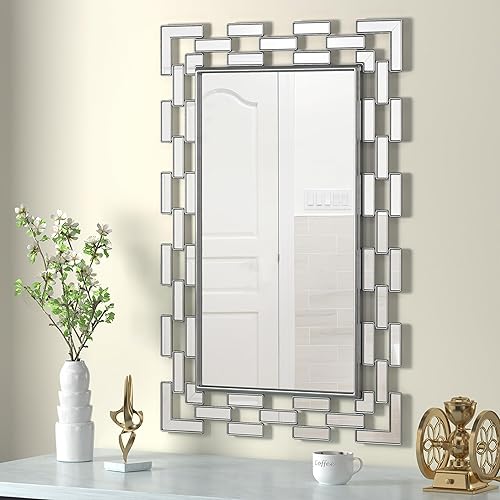 Miniatura 1 de NXHOME Espejo decorativo de pared plateado 35.4 × 23.6 "- espejo de pared rectangular grande con diseño veneciano griego